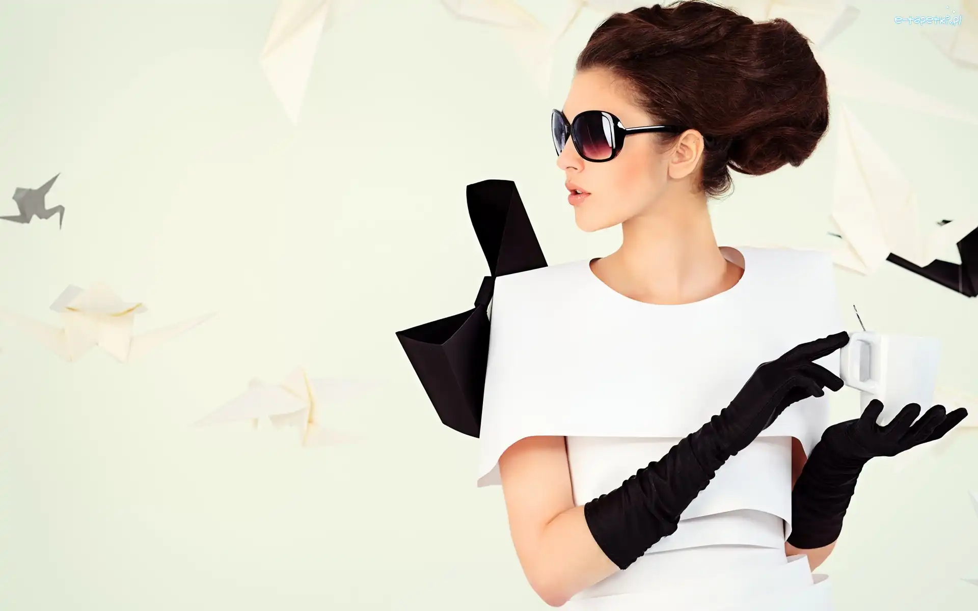 Kobieta, Okulary, Moda i Styl, Rękawiczki, Czerne
