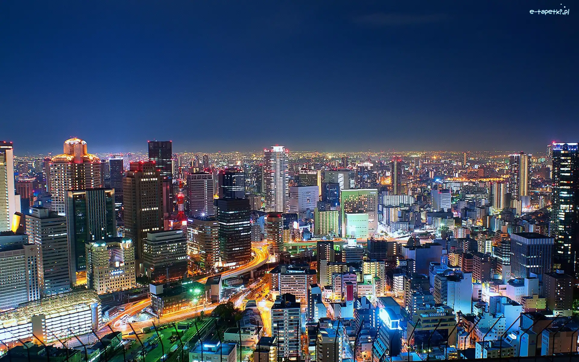 Osaka, Noc, Miasto, Japonia