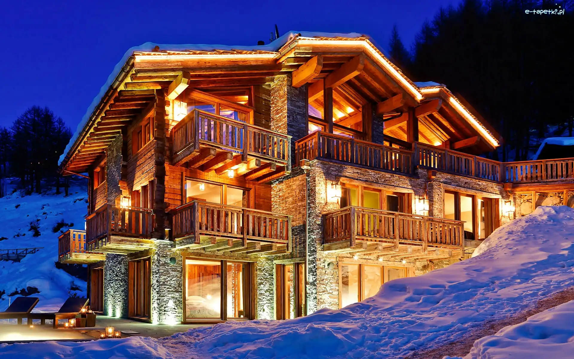 Luksusowy, W Zermatt, Dom, Zima, Noc