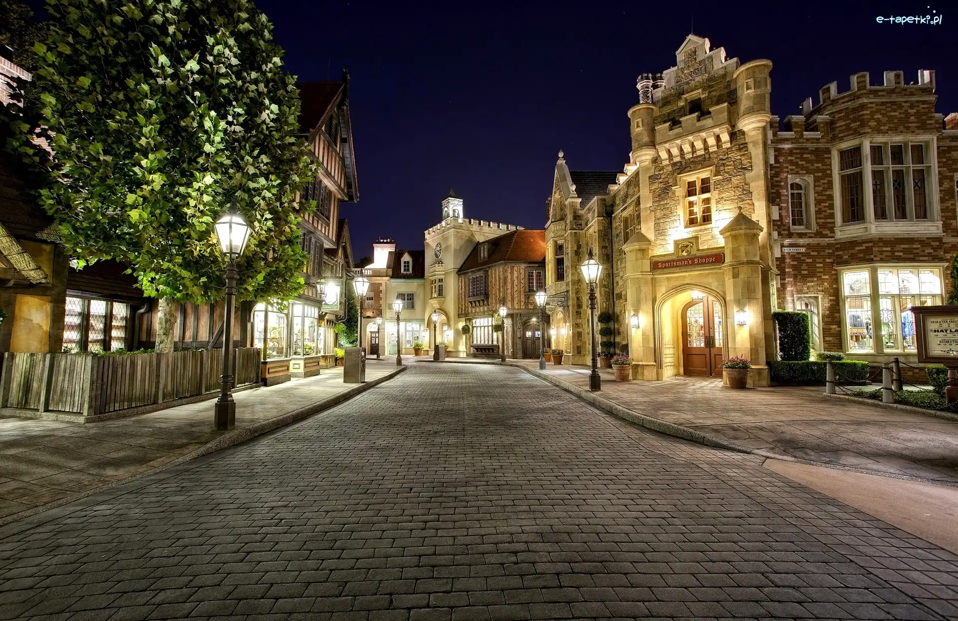 Noc, Domy, HDR, USA, Miasto, Disneyland, Kalifornia, Ulica