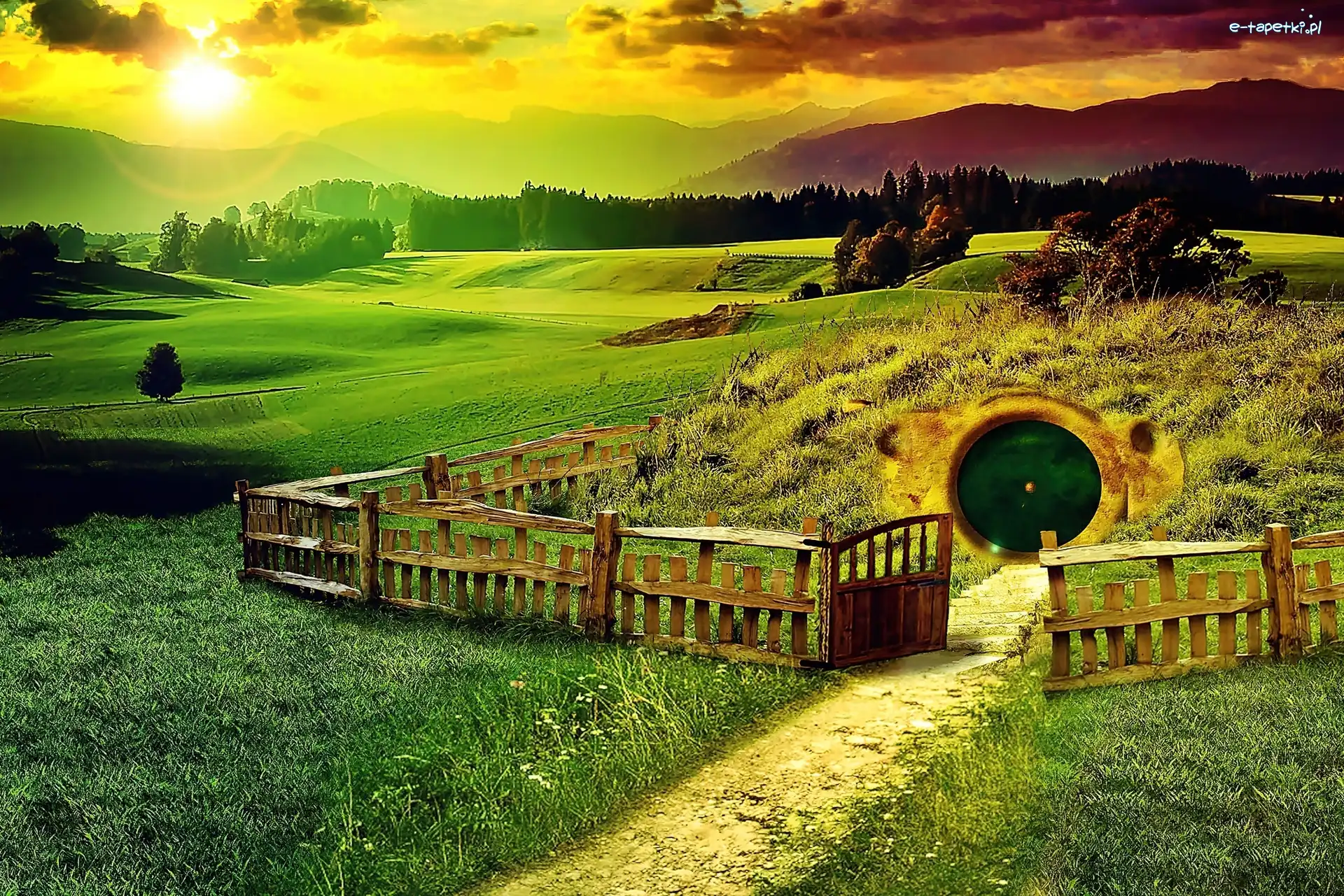 Hobbita, Słońca, Domek, Farmy i pola, Promienie, Łąki