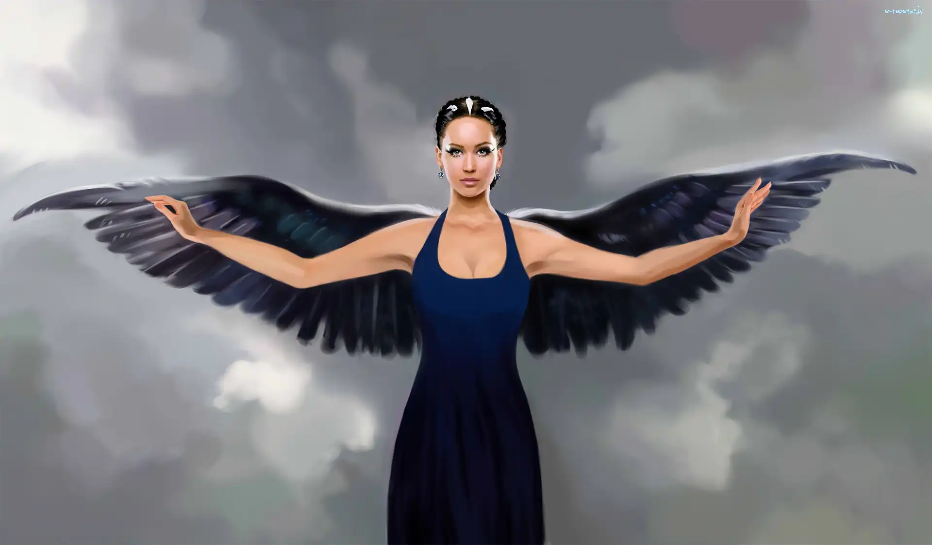 Jennifer Lawrence, Skrzydła, Anioł, Igrzyska Śmierci, Czarne, Brunetka