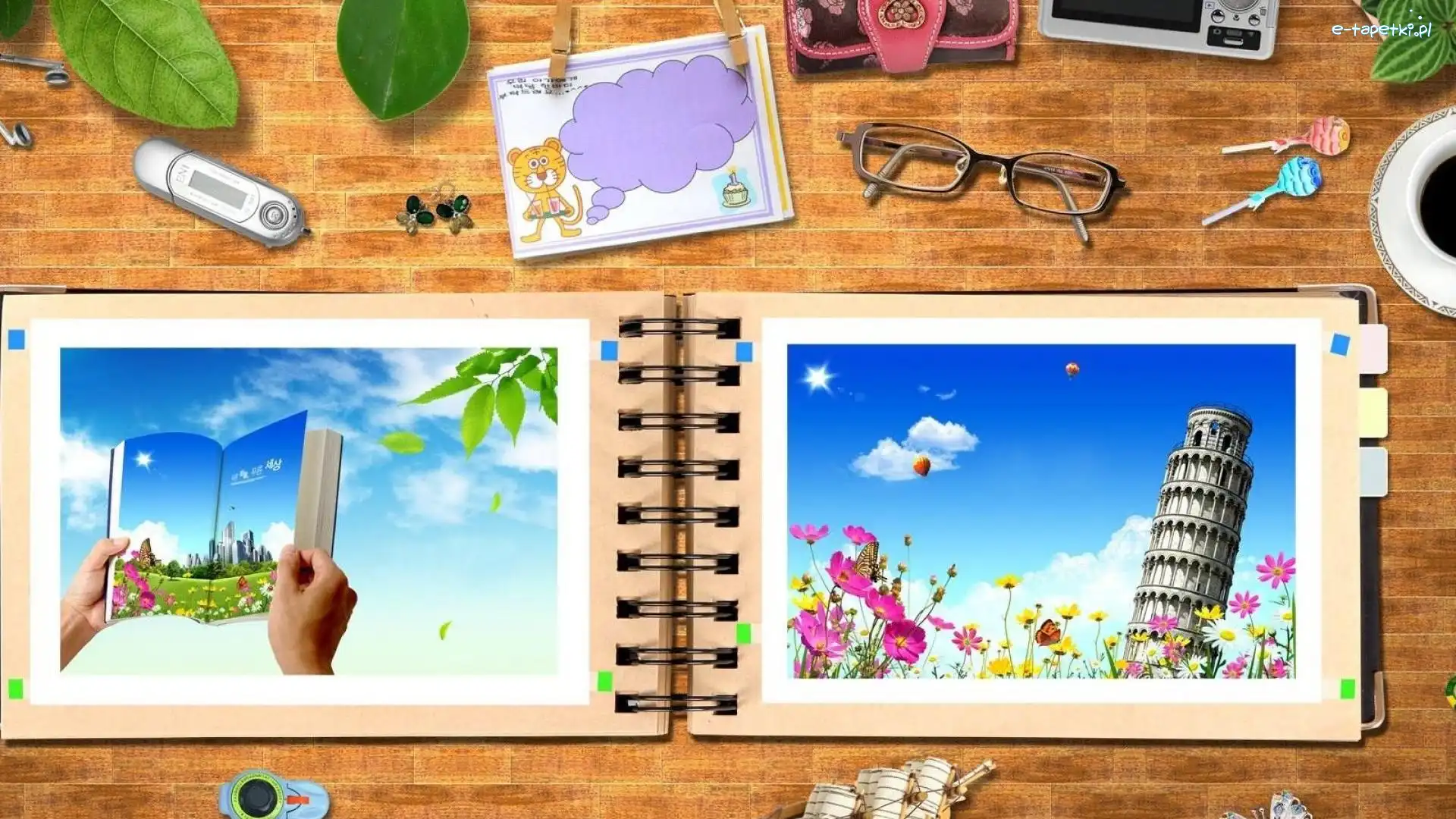 Grafika, Zeszyt, Komputerowa, Liście, Okulary