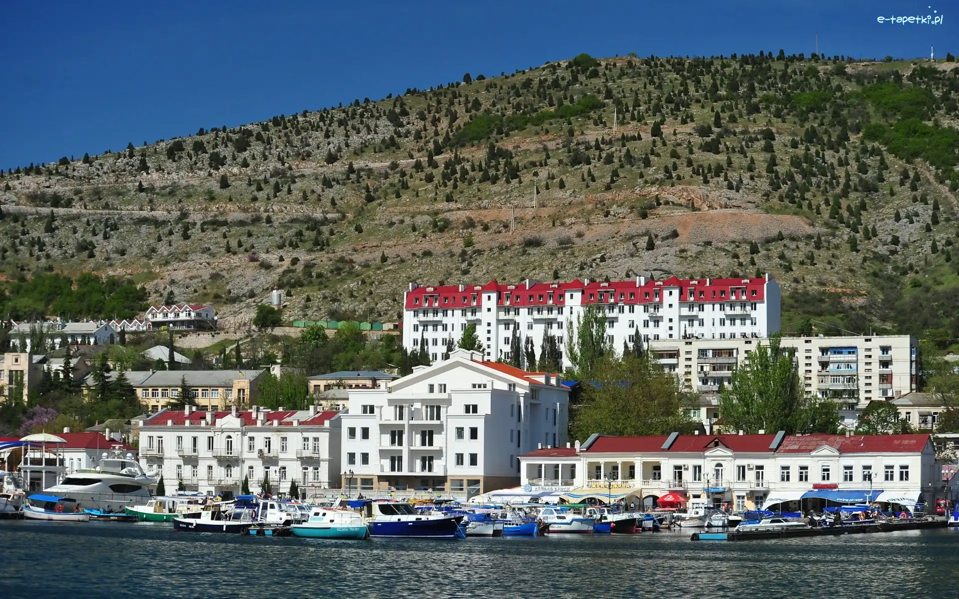 Wzgórze, Miasto, Domy, Balaklava, Ukraina, Port, Morze