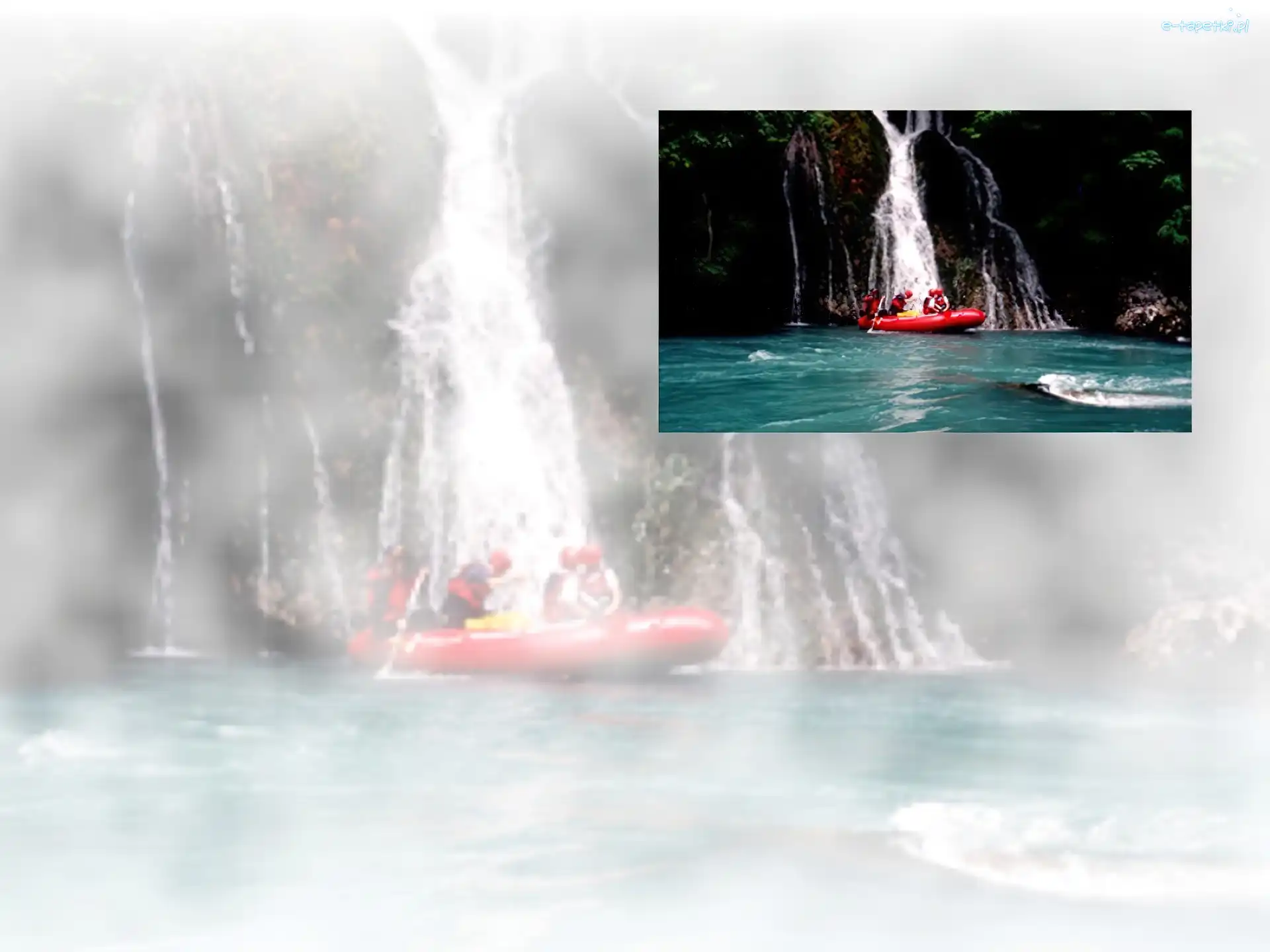 ponton , rzeka, wiosła , wodospad, spływ, Rafting