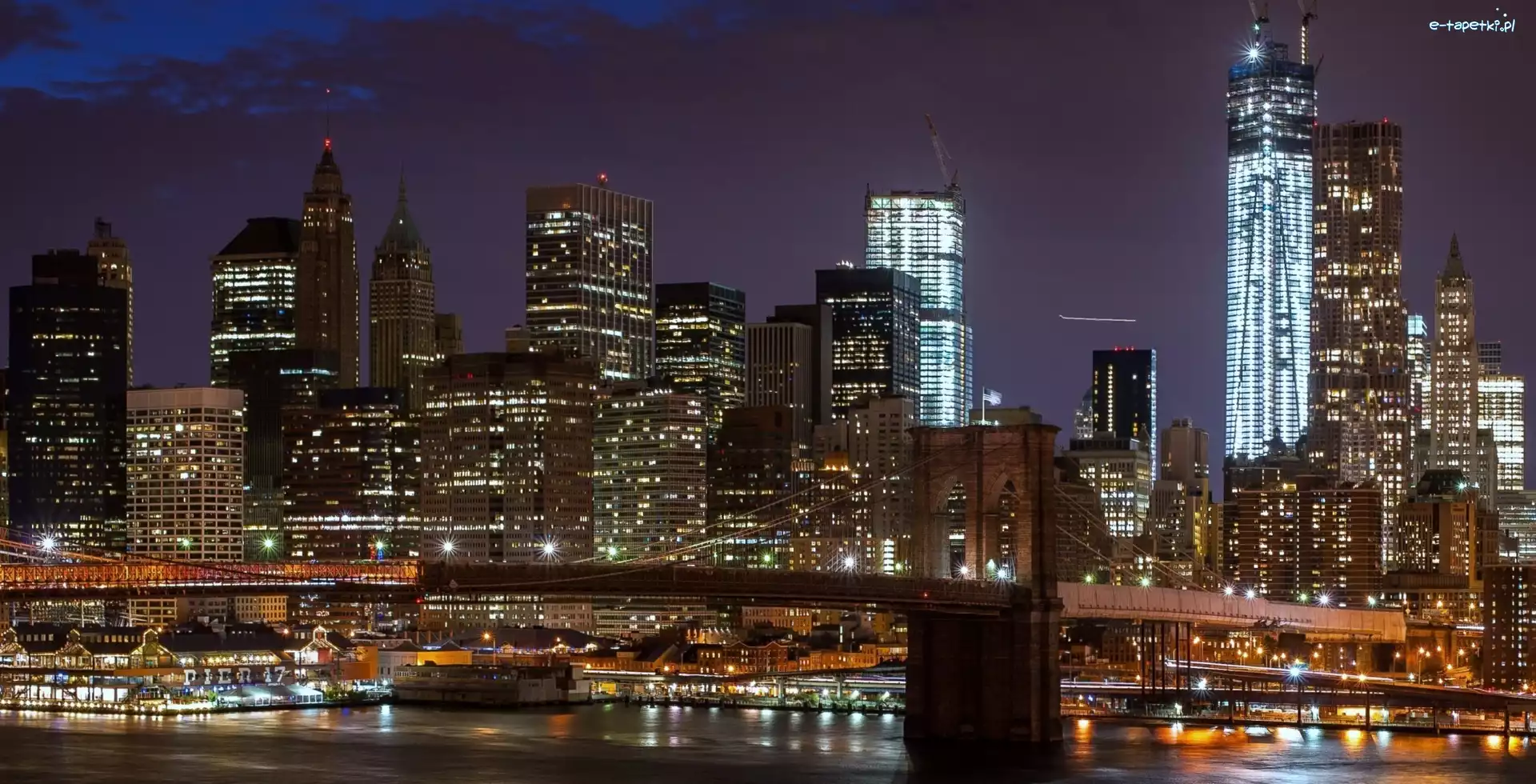 Manhattan nocą, Brooklyn Bridge, Drapacze chmur