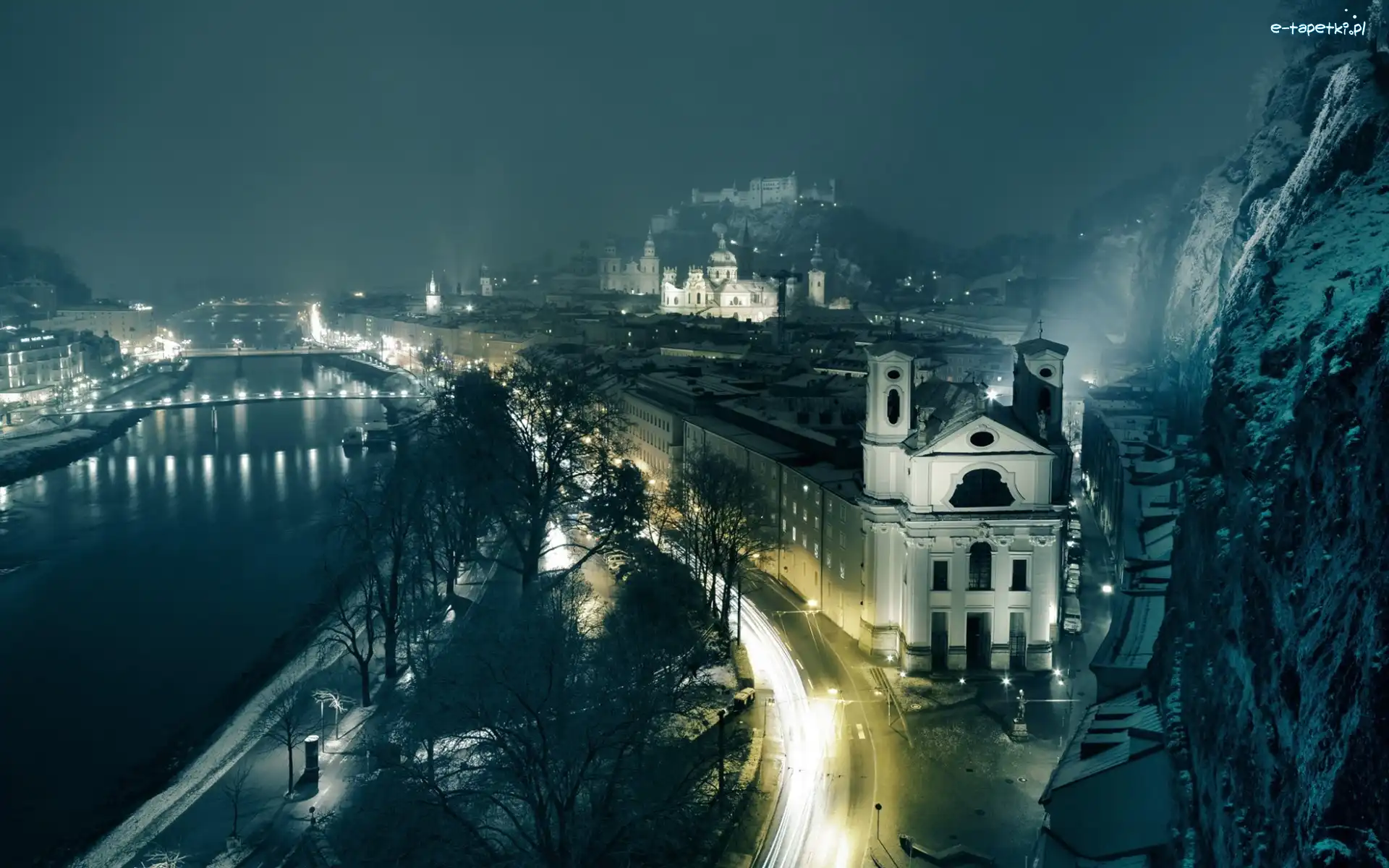 Austria, Miasto, Salzburg, Mgła, Noc