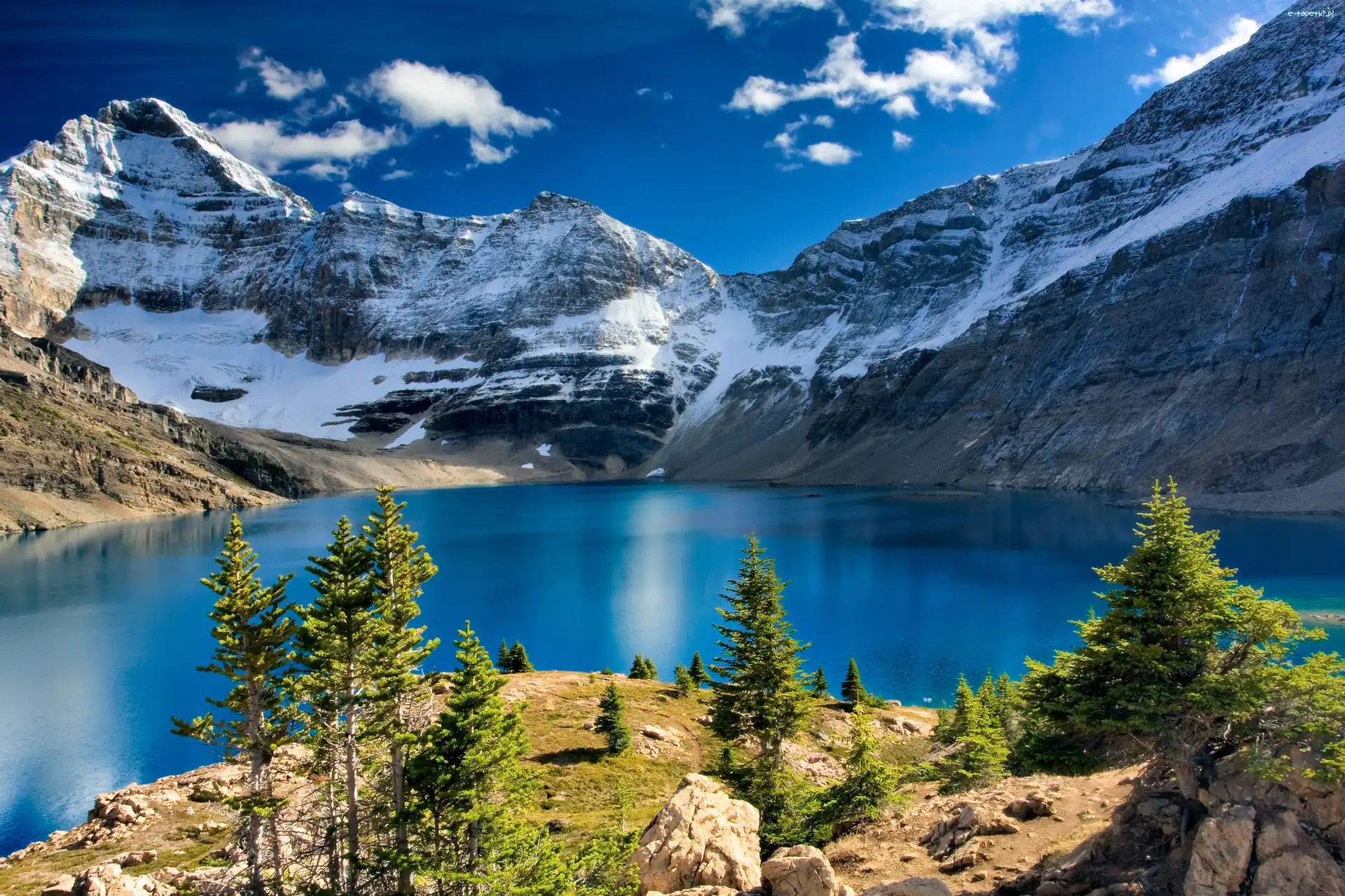 Cień, Góry, Jezioro McArthur Lake, Park Narodowy Yoho, Kanada, Światło, Świerki