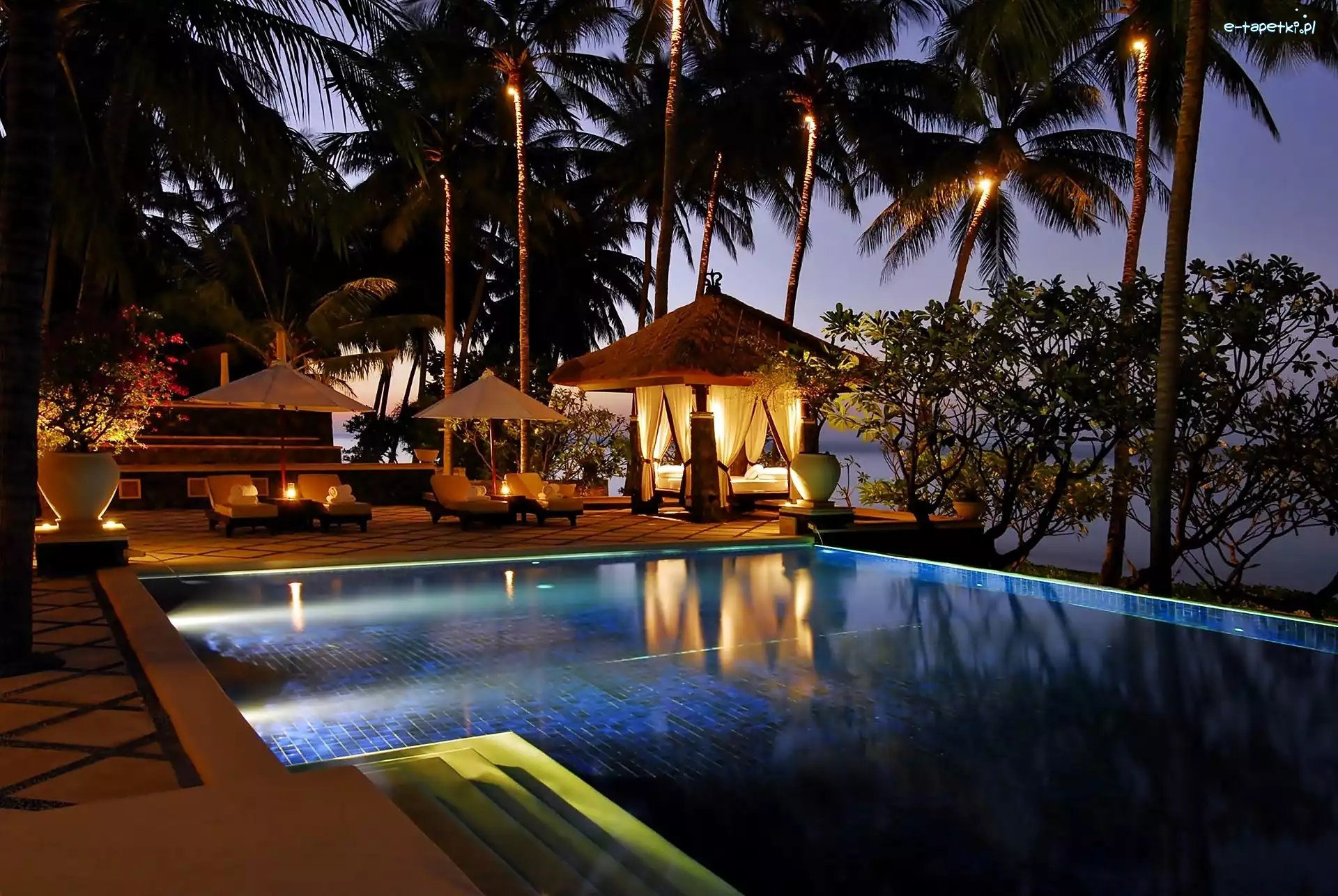 Hotel, Palmy, Basen, Bali, Noc