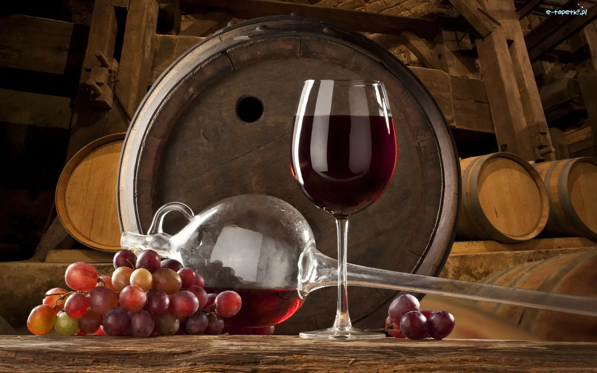 Kieliszek, Beczki, Winogrona, Wino