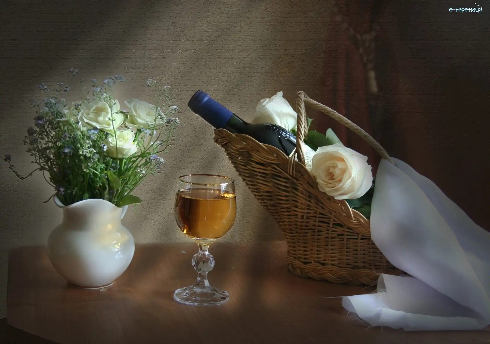 Roze, Kompozycja, Wino, Biale
