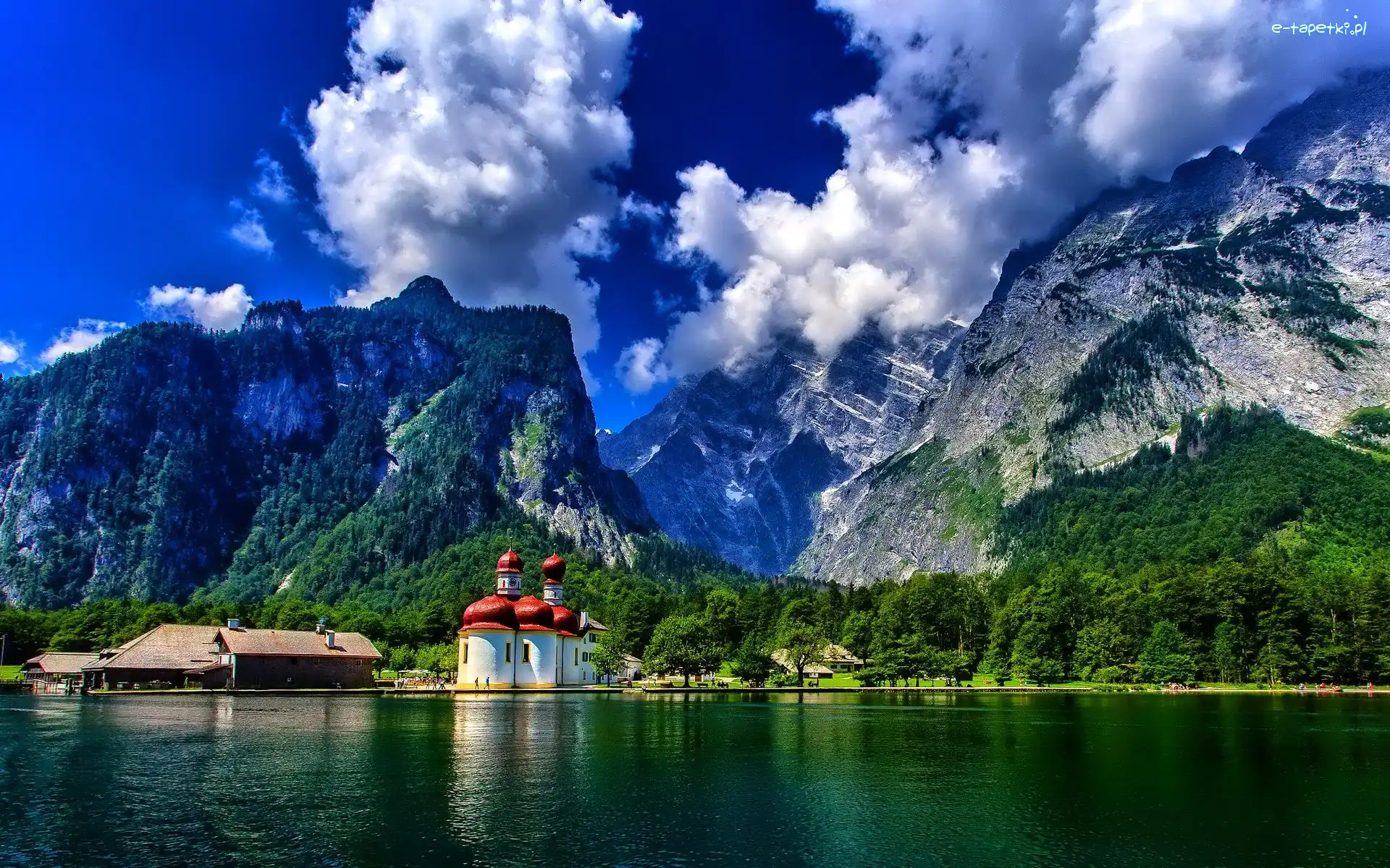 Św.Bartłomieja, Koenigssee, Kościół, Bawaria, Jezioro, Góry