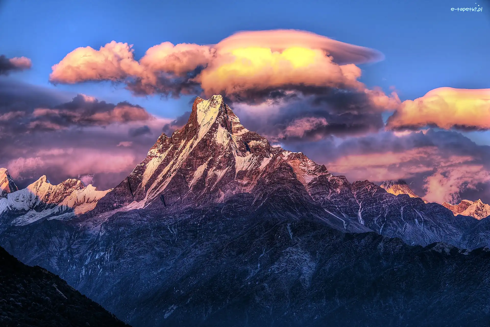 Słońca, Chmury, Wschód, Nepal, Himalaje, Góry