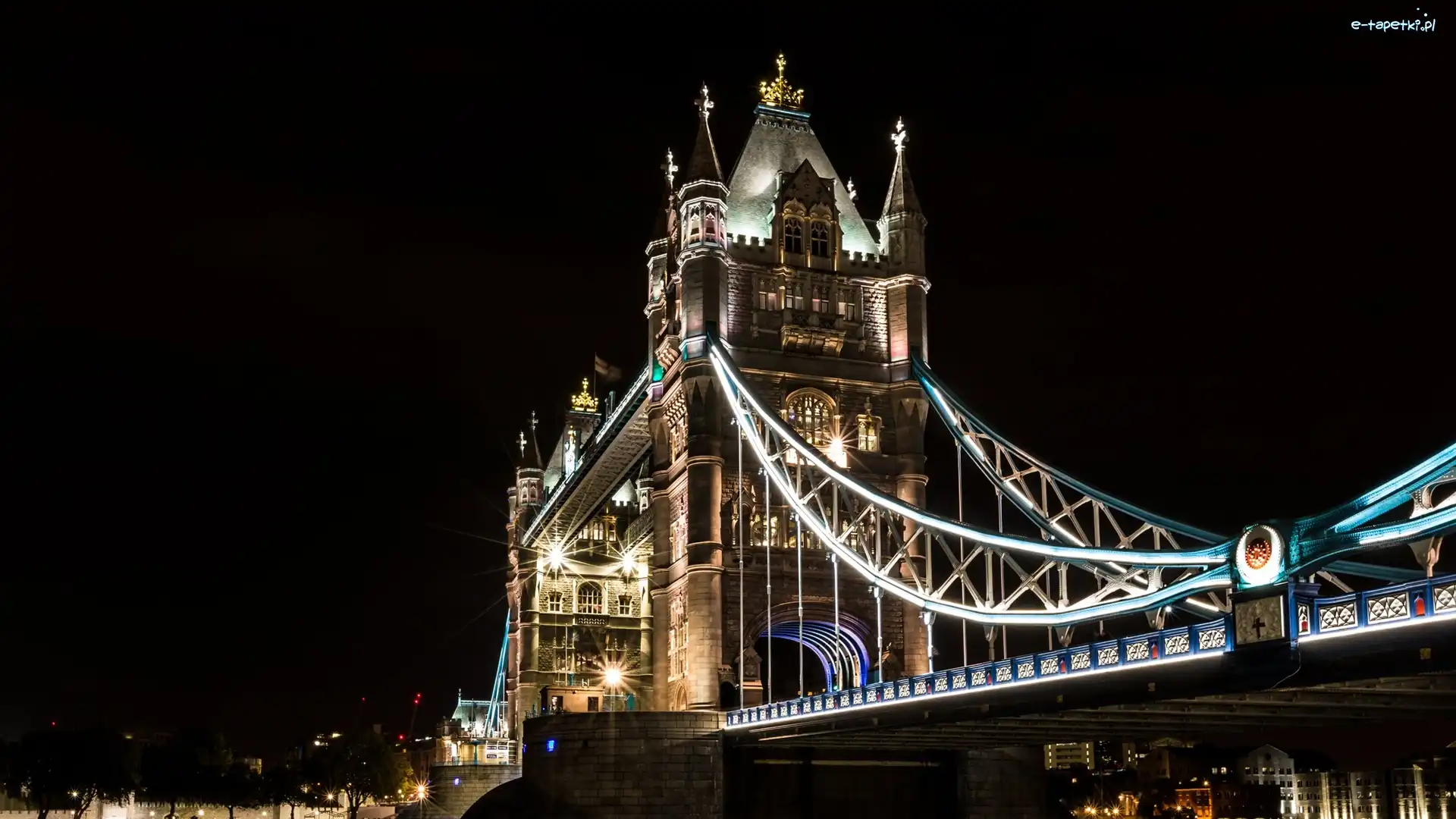 Tower Bridge, Noc, Miasto, Anglia, Londyn