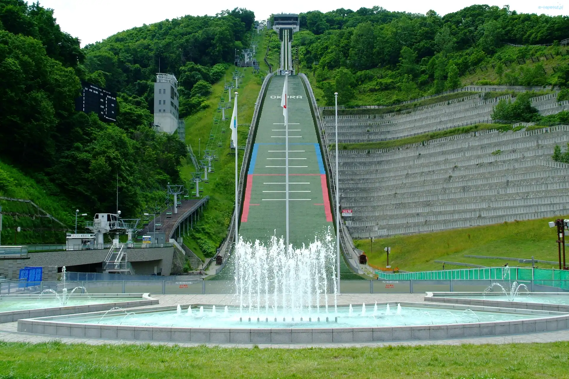 Skocznia narciarska, Sapporo, Okurayama, fontanna, Japonia