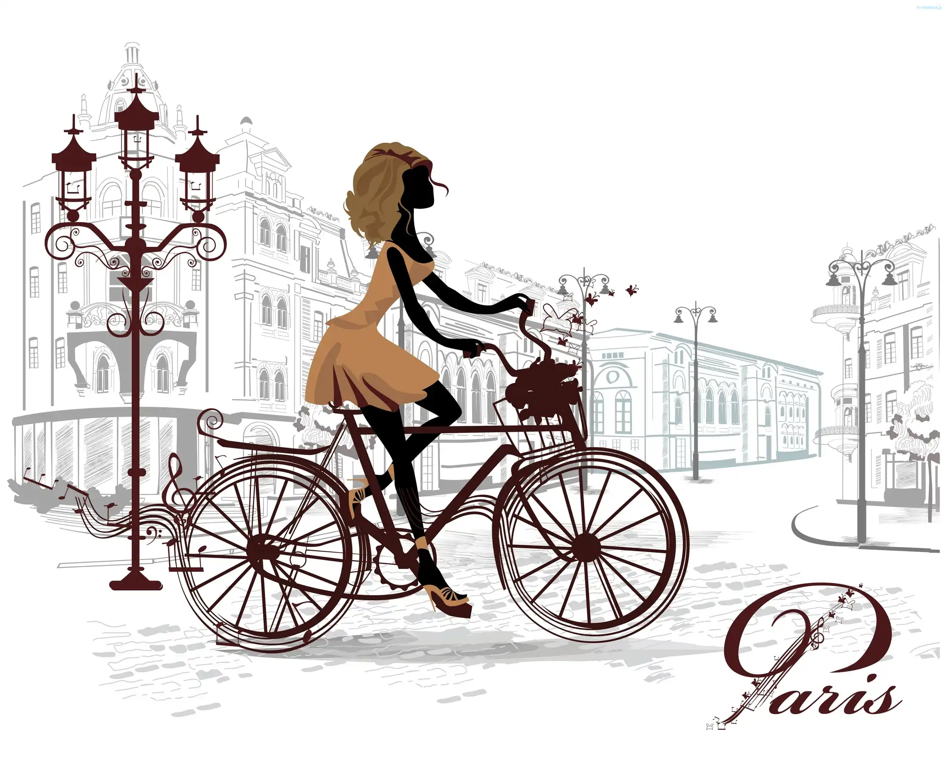 Rower, Grafika 2D, Miasto, Kobieta