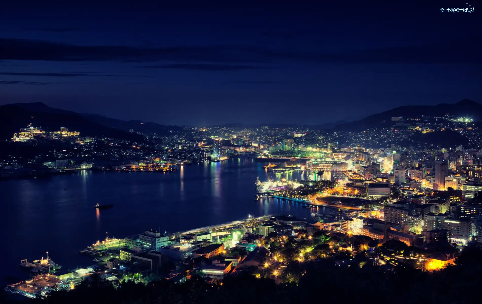Miasto, Rzeka, Nocą, Nagasaki