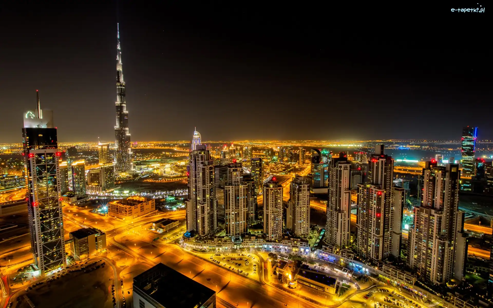 Zjednoczone Emiraty Arabskie, Noc, Dubaj, Miasto, Panorama