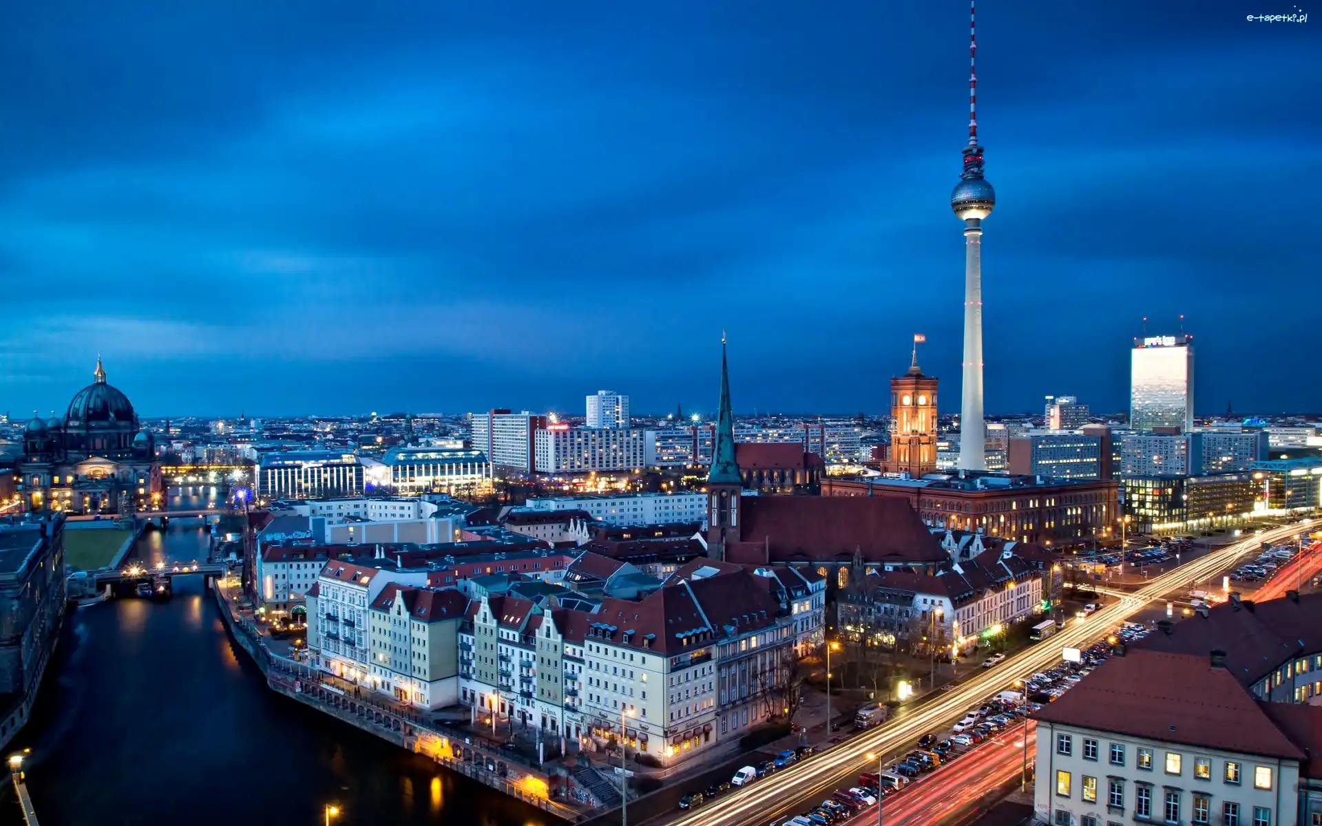 Berlin, Nocą, Miasto, Ptaka, Z Lotu