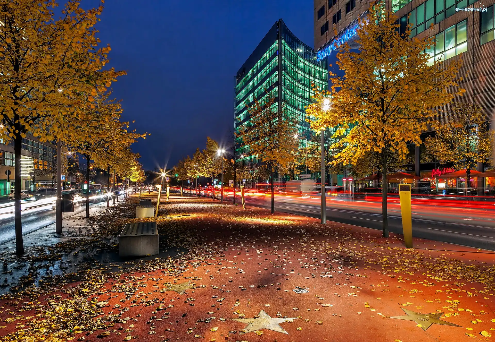 Bulwar, Poczdamski, Plac, Noc, Berlin
