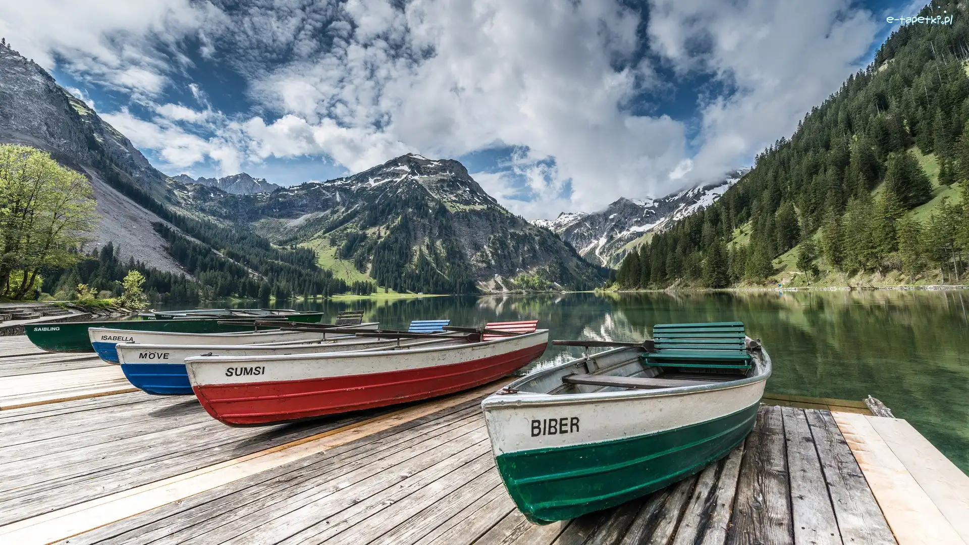 Łodzie, Góry, Jezioro, Pomost, Tyrol, Austria