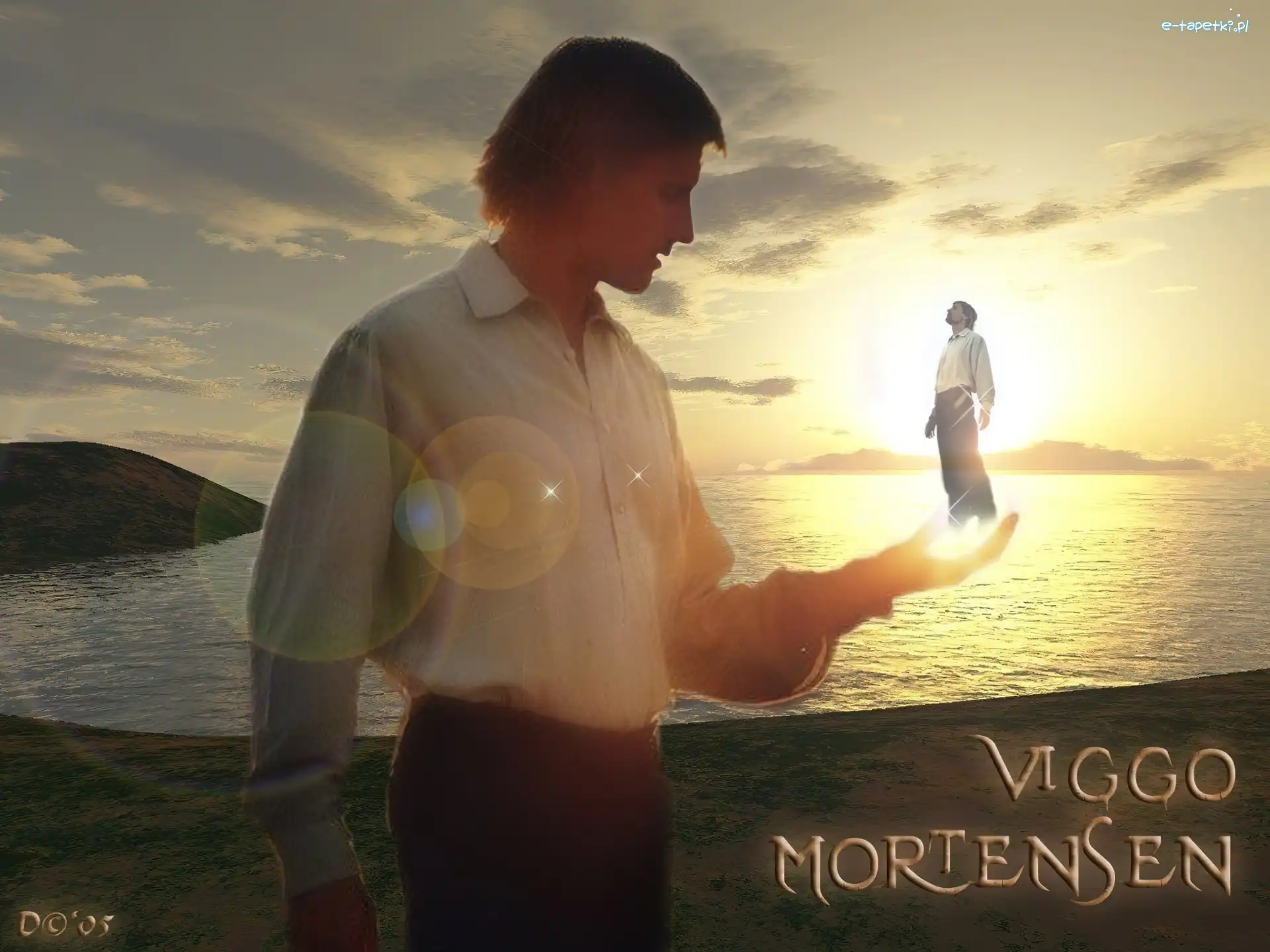 woda, biała koszula, Viggo Mortensen