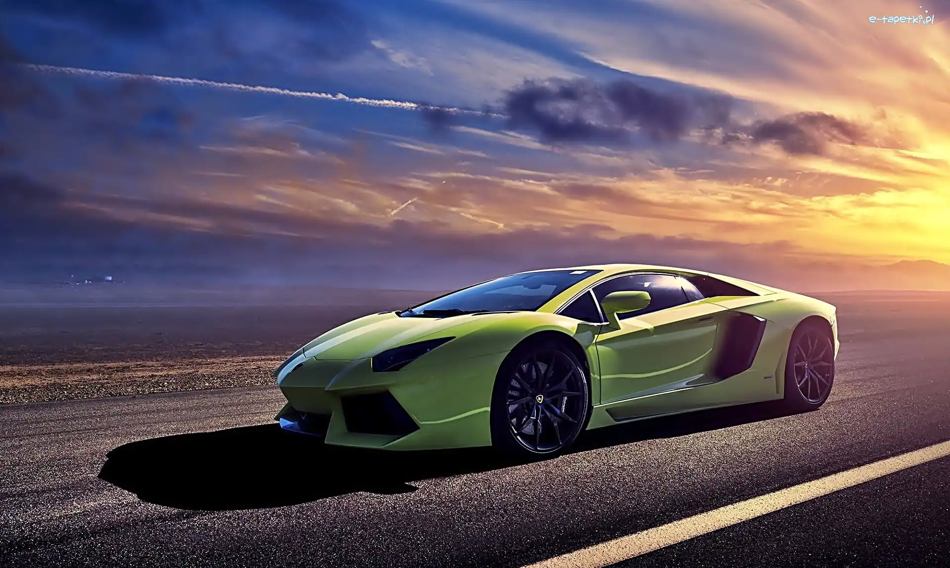 Aventador, Zachód Słońca, Droga, Lamborghini