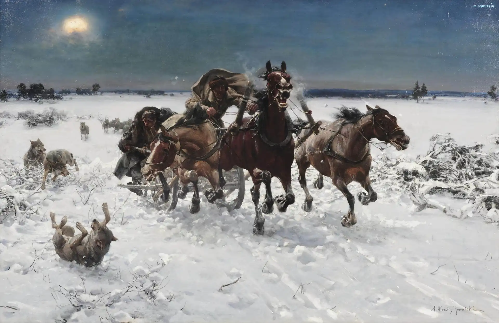 Przez Wilki, Trojka, Ścigana, Obraz, Wierusz Kowalski, Alfred