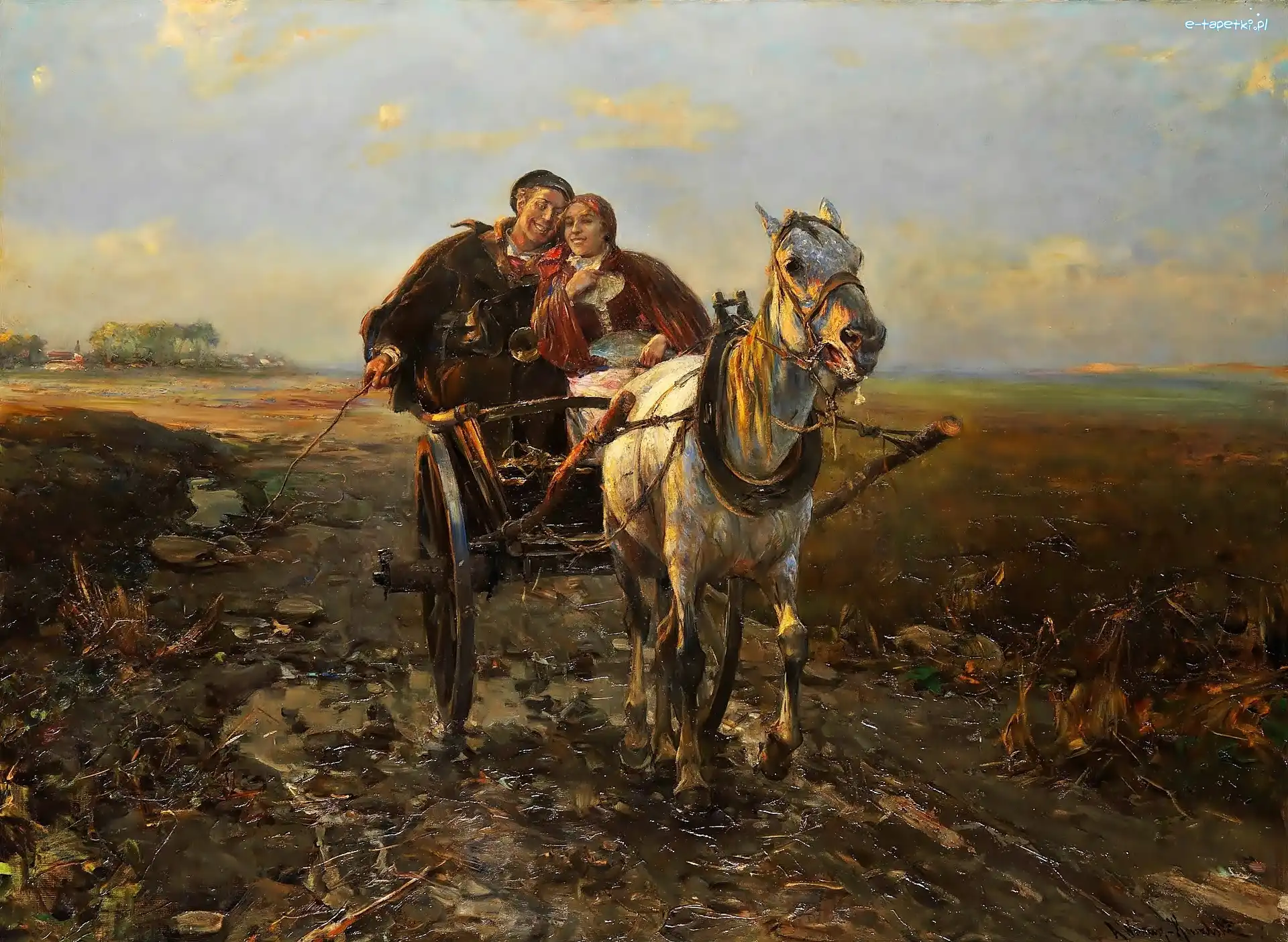 Bryczką, Kowalski, Przejażdżka, Obraz, Wierusz, Alfred