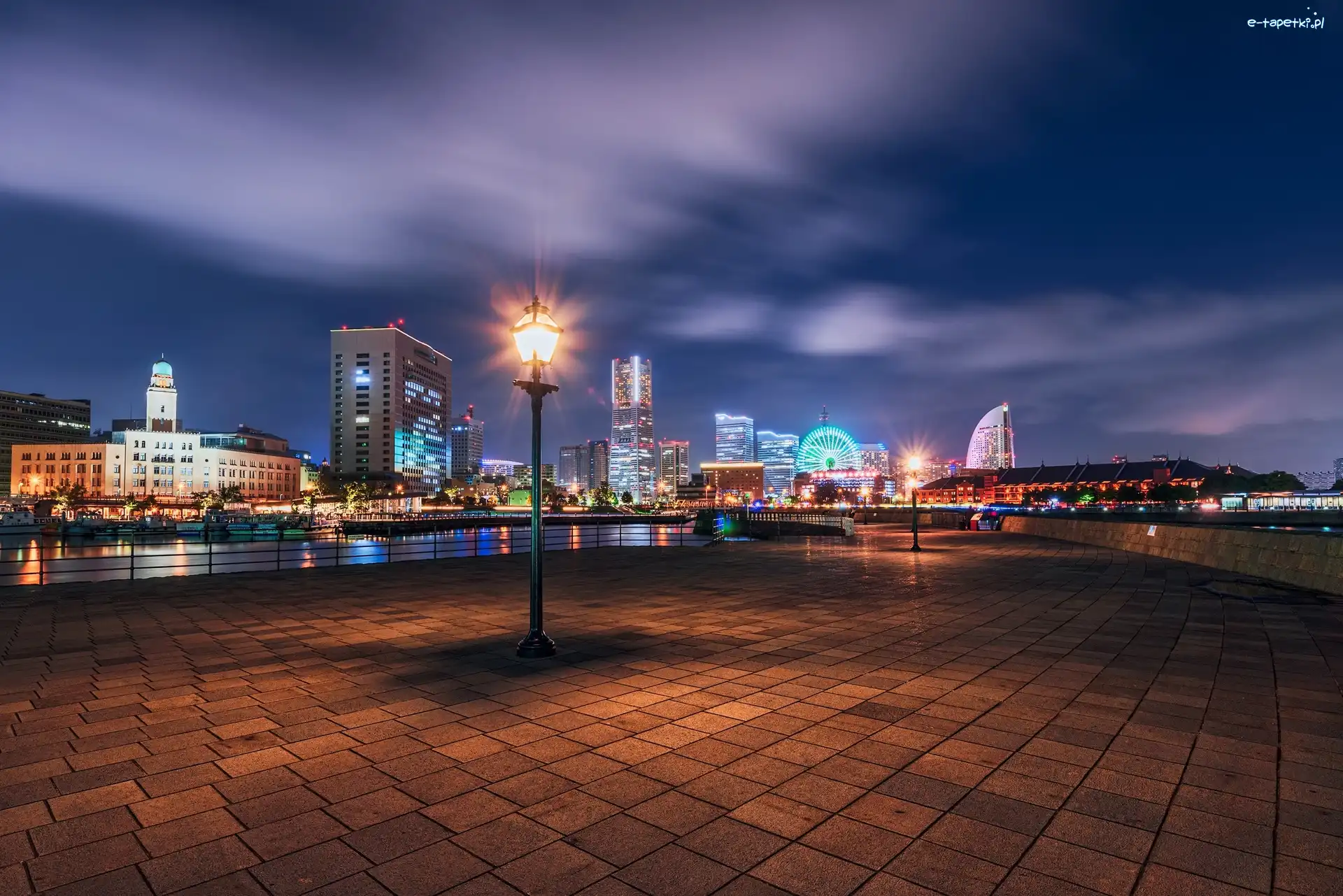 Japonia, Miasto, Yokohama, Latarnia, Nocą