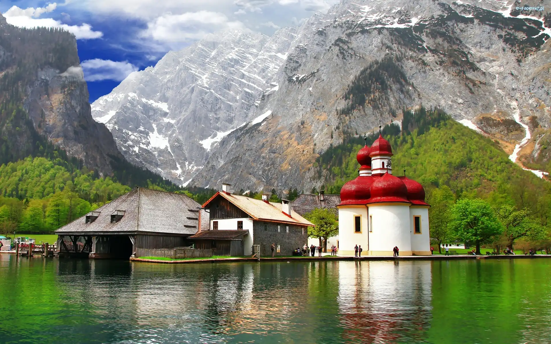 Św.Bartłomieja, Koenigssee, Kościół, Bawaria, Jezioro, Góry
