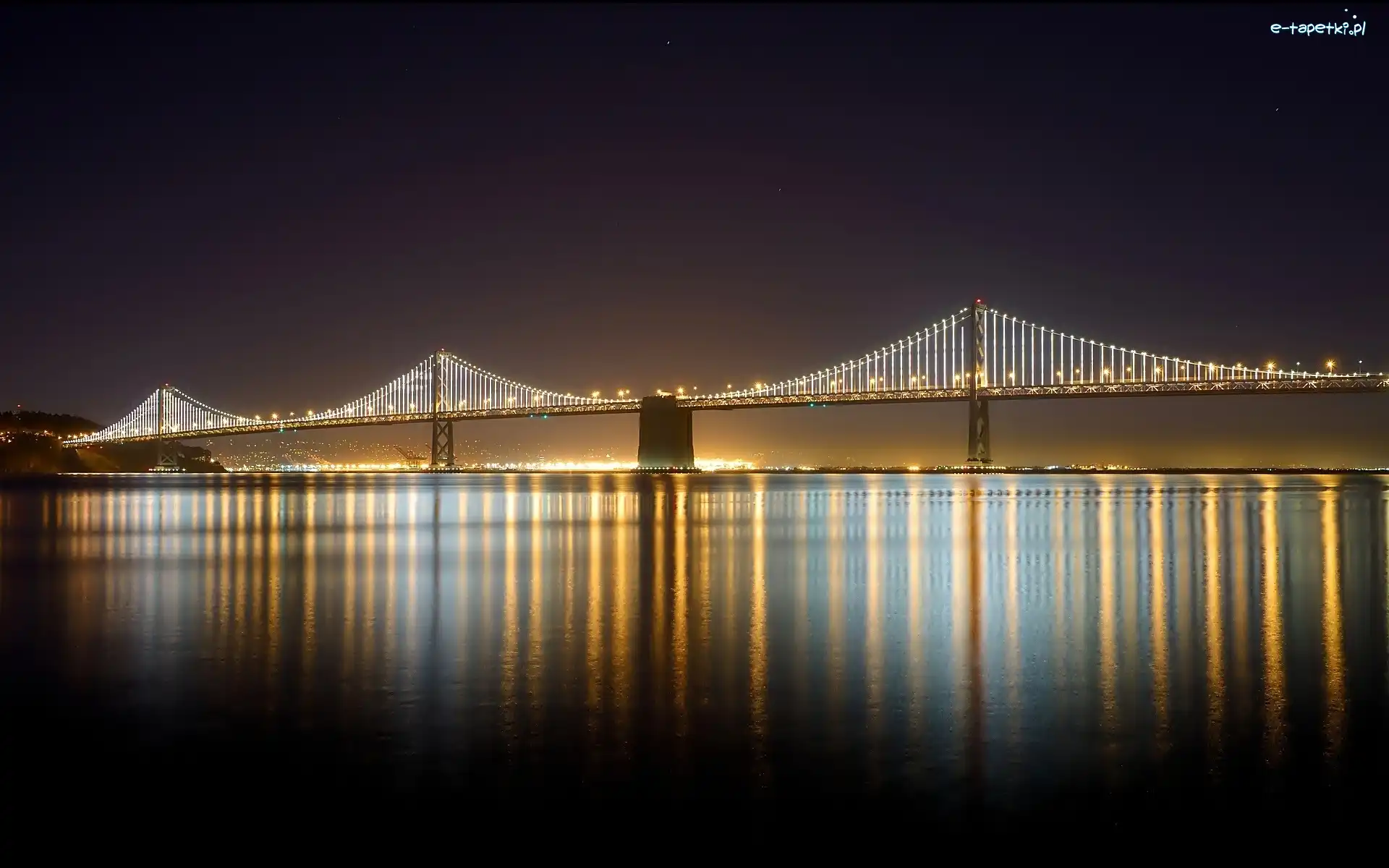 Noc, Wiszący, Most, Odbicie, Oświetlony, San Francisco