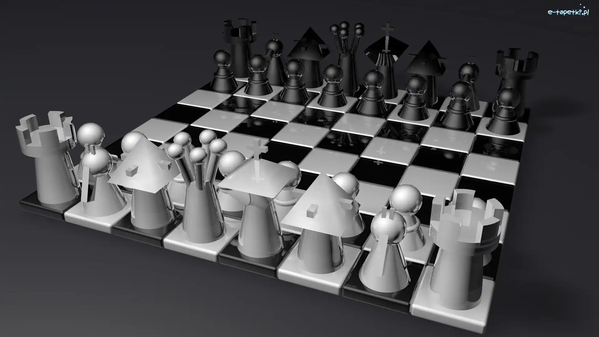 Błyszczące, Czarno-białe, Szklane, 3D, Szachy