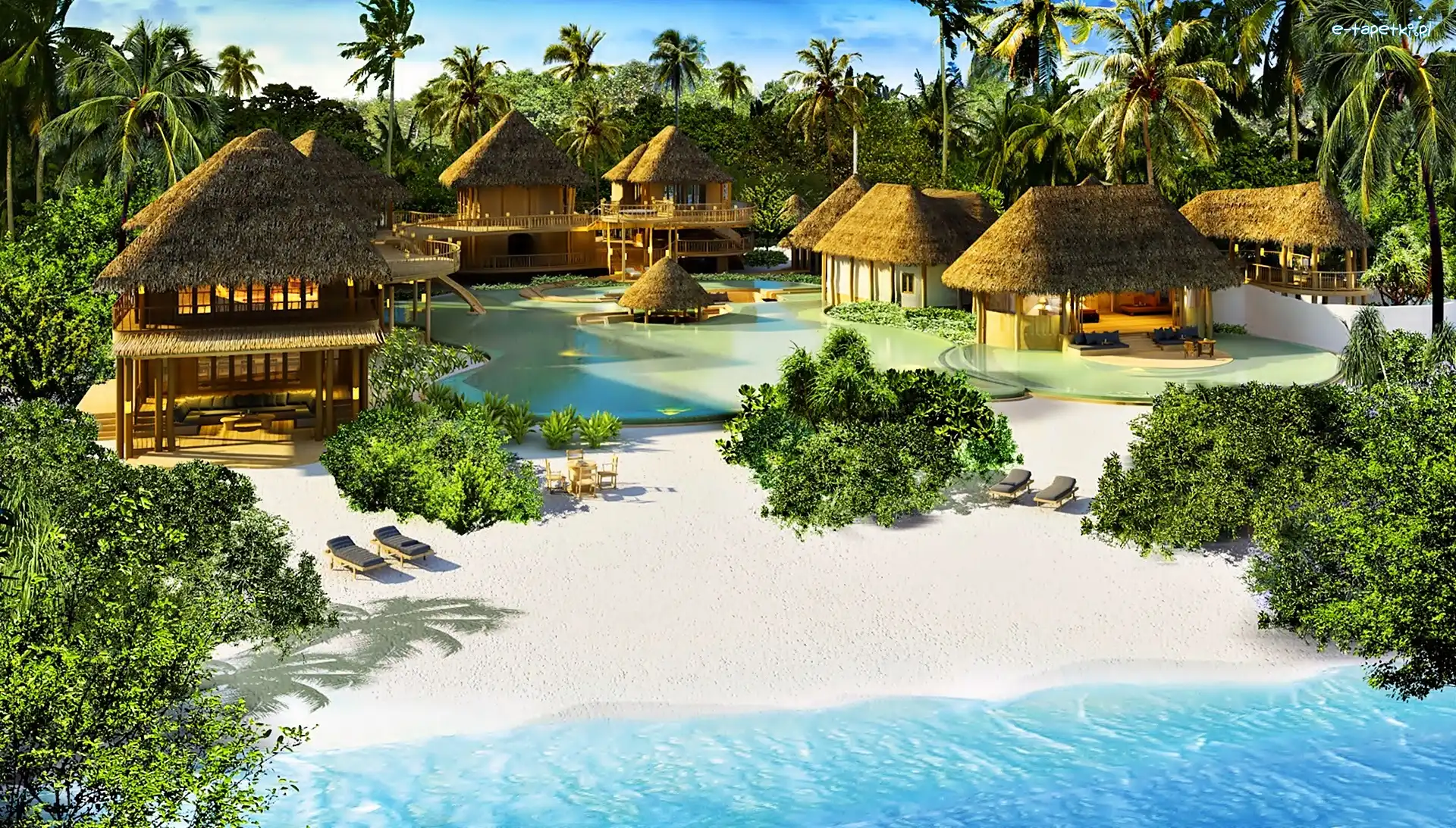 Morze, Kompleks, Plaża, Malediwy, Hotelowy