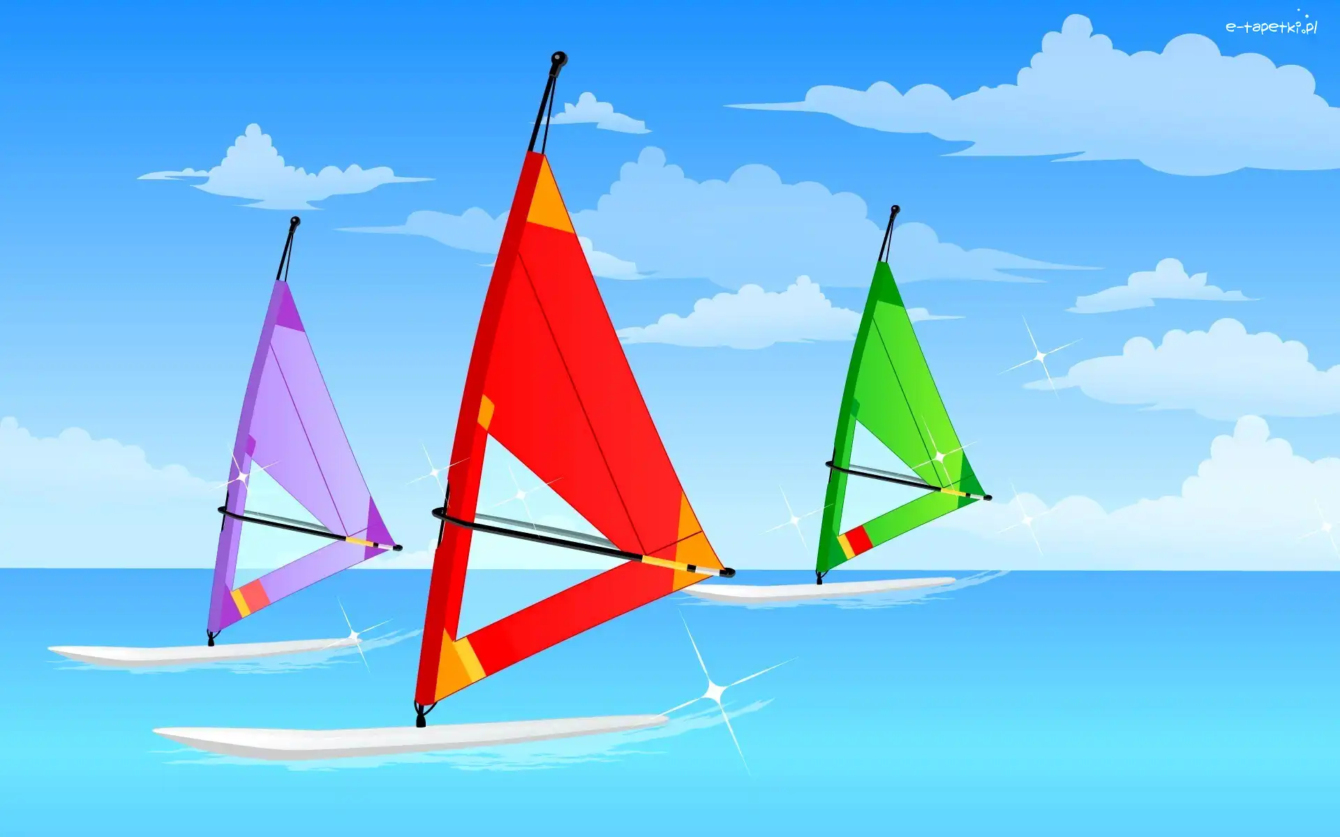 Obłoki, Morze, Niebo, 2D, Grafika, Windsurfing