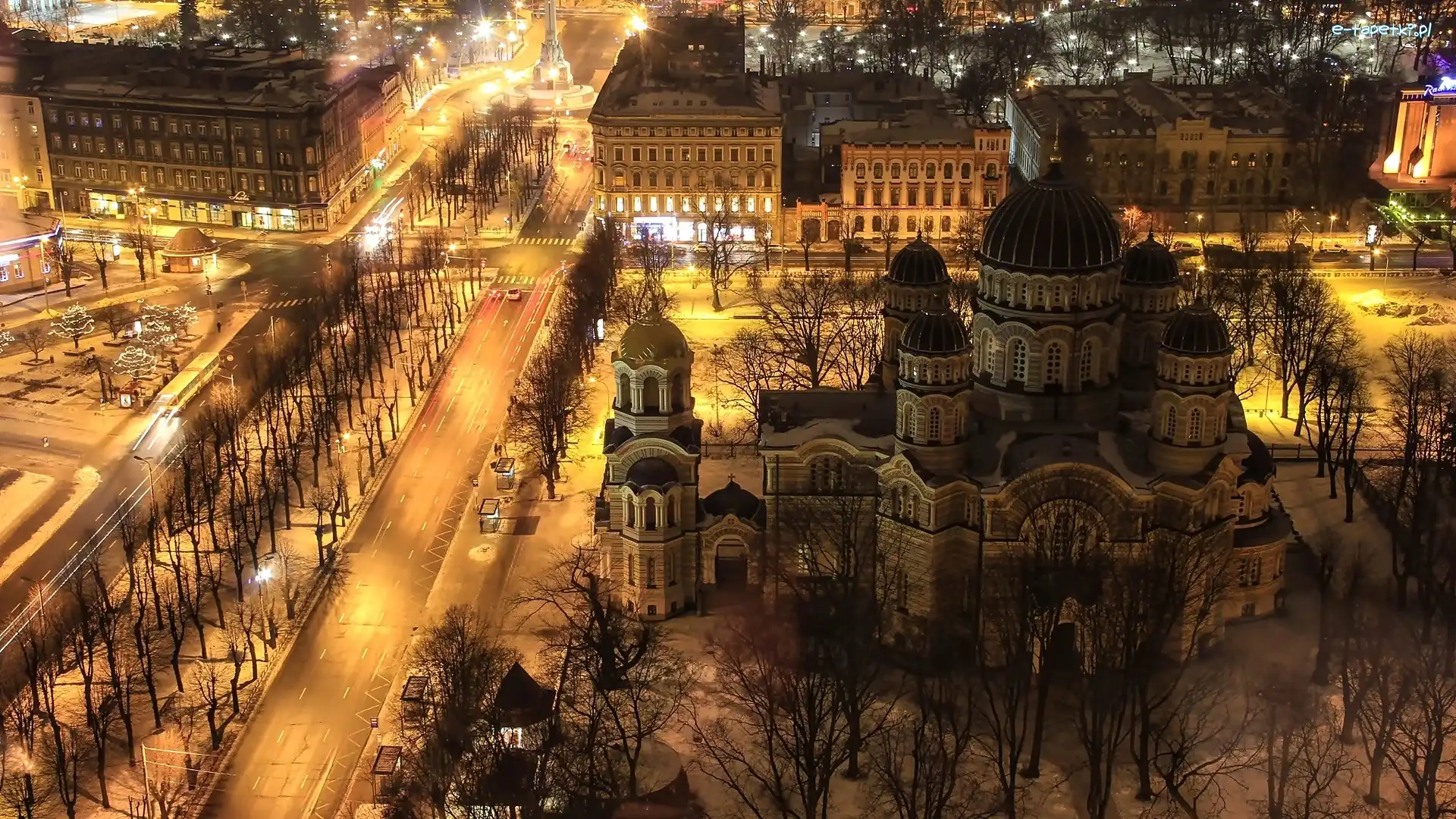 Katedra, Miasto, Nocą, Cerkwi, Ryga, Łotwa