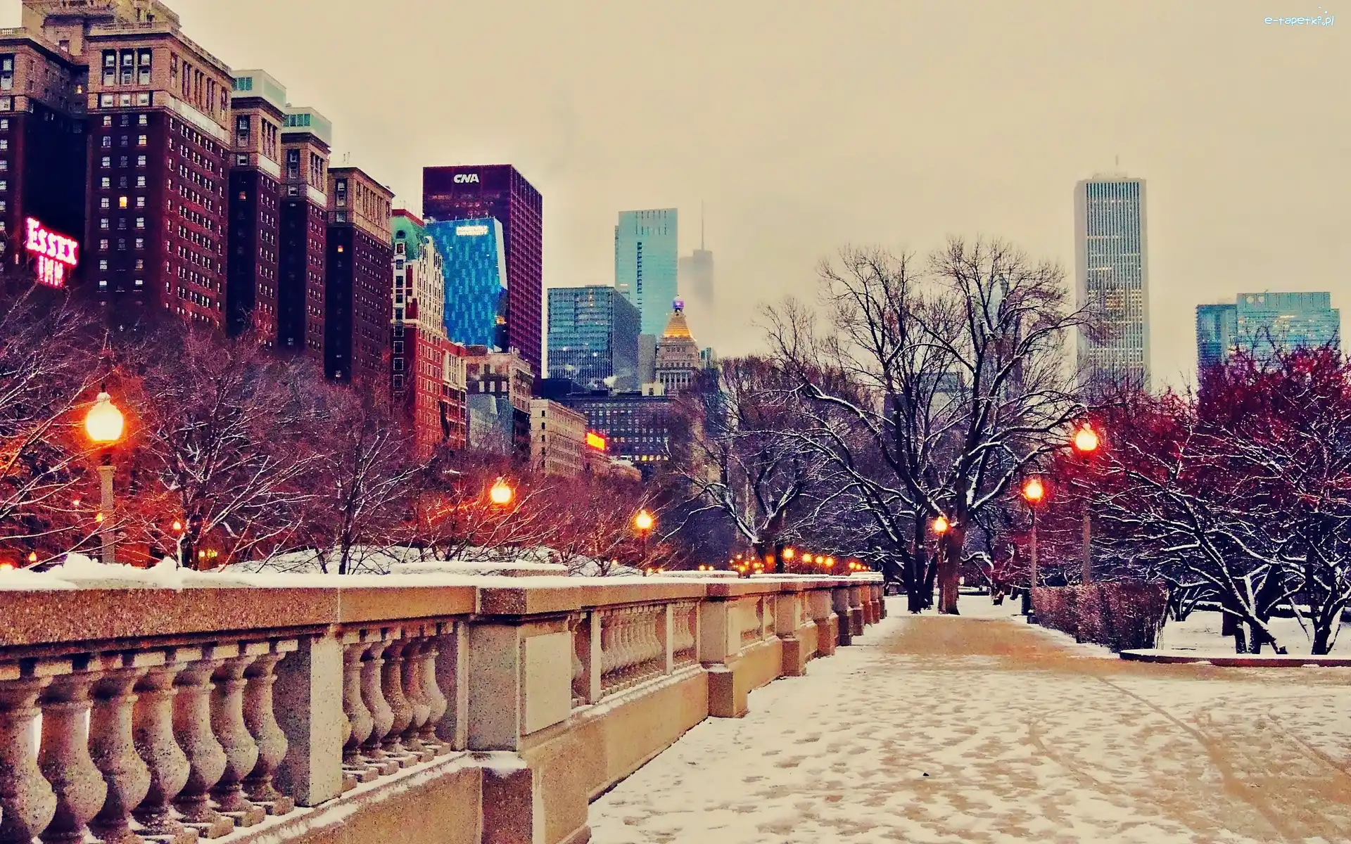 Chicago, Mgła, Zima, O Zmierzchu, Park, Drapacze Chmur