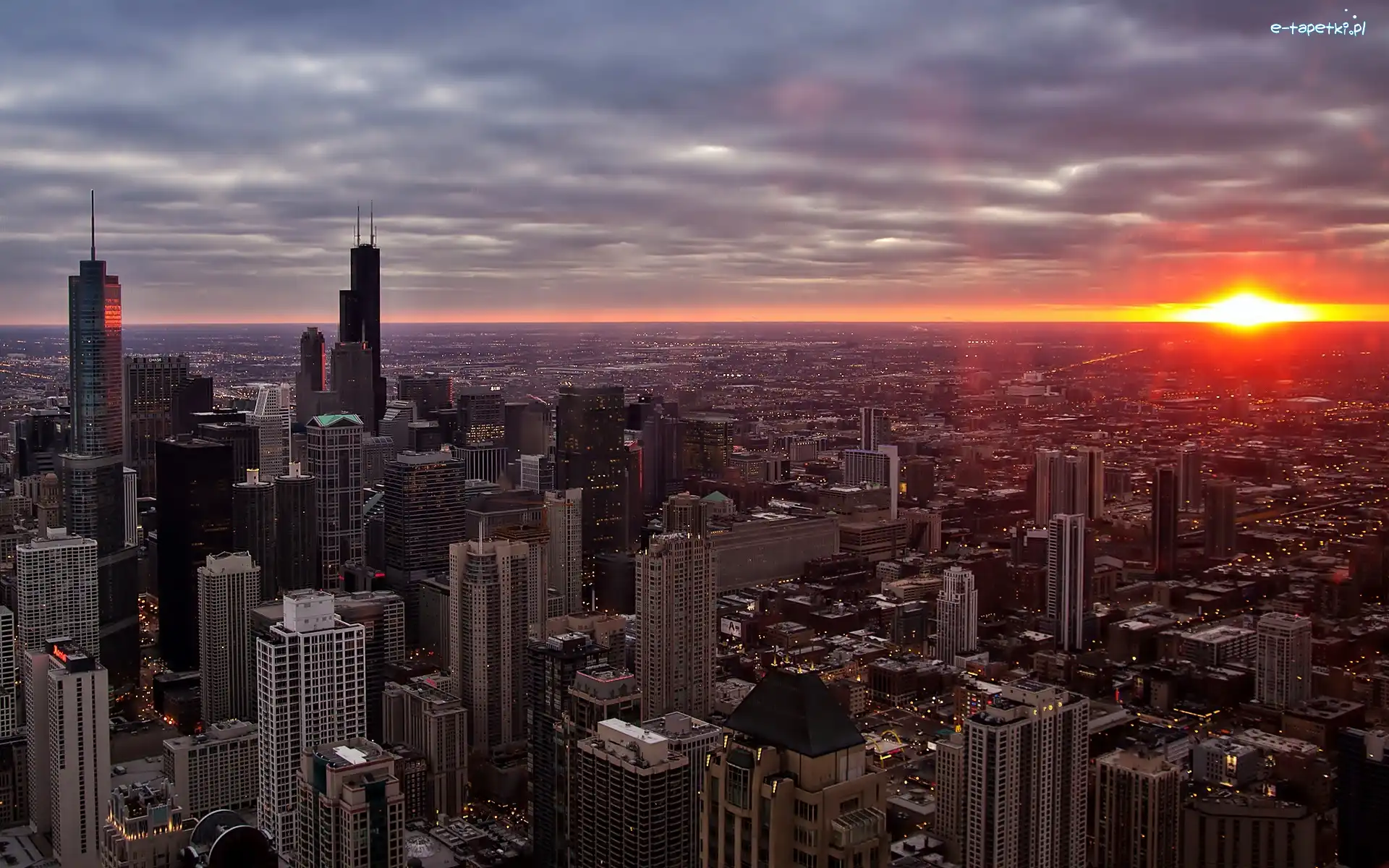 Panorama, Świt, Miasta, Chicago