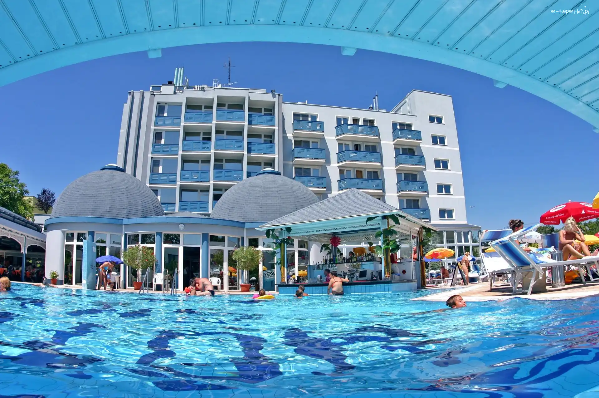 Budynek, Błękit, Basen, Hotel