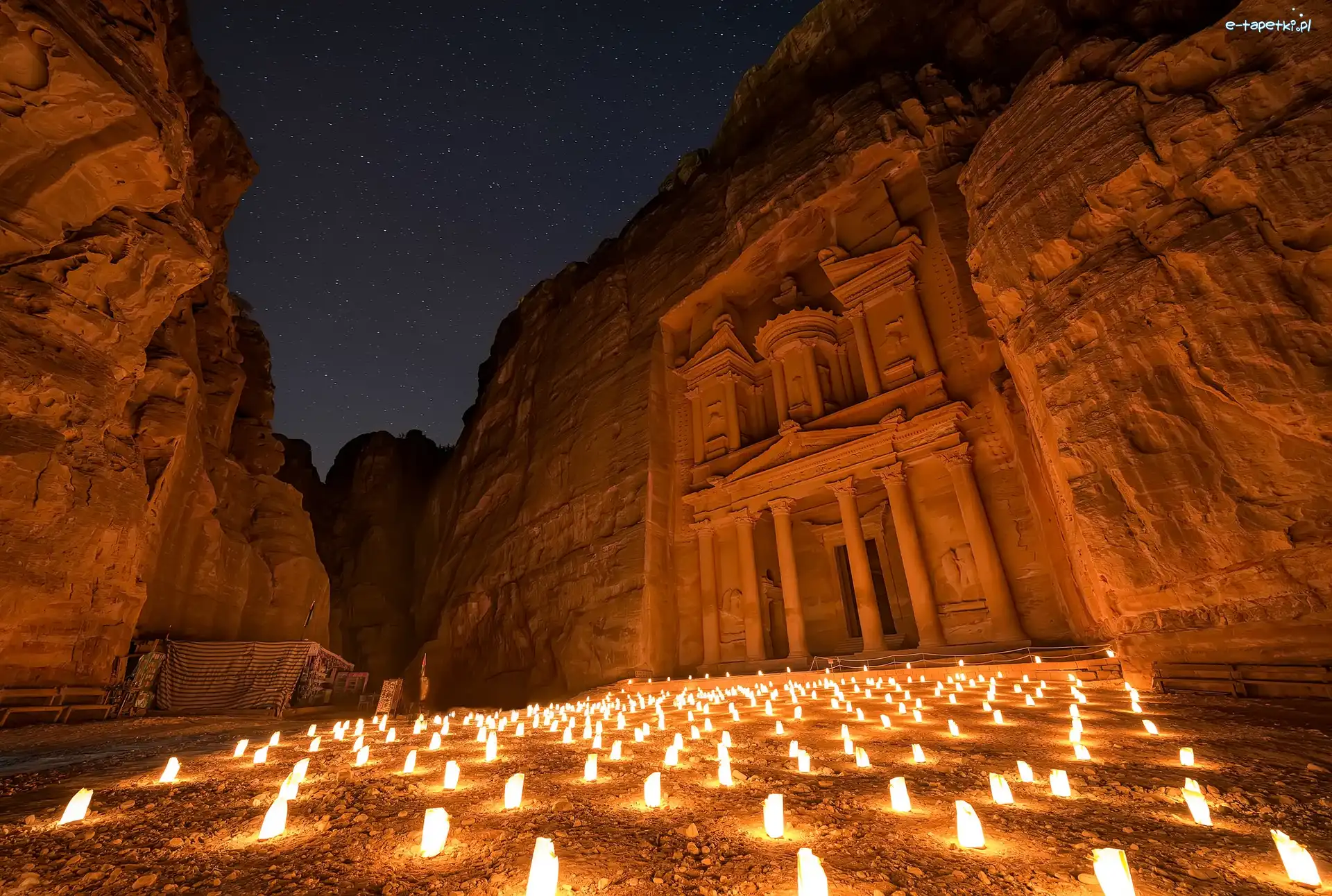 Petra, Noc, Świątynia, Jordania, Światło