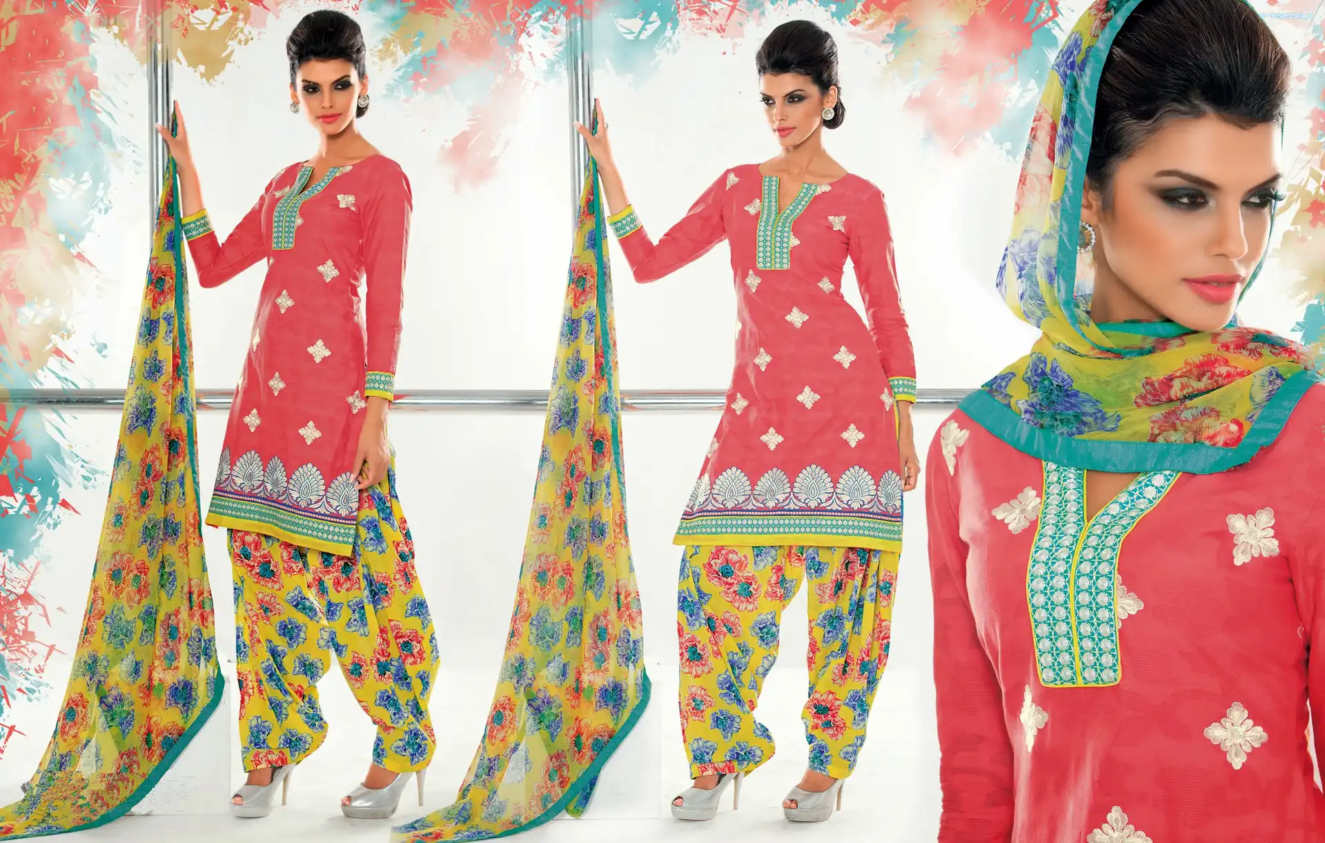 Kobieta, Salwar, Strój, Makijaż, Kameez