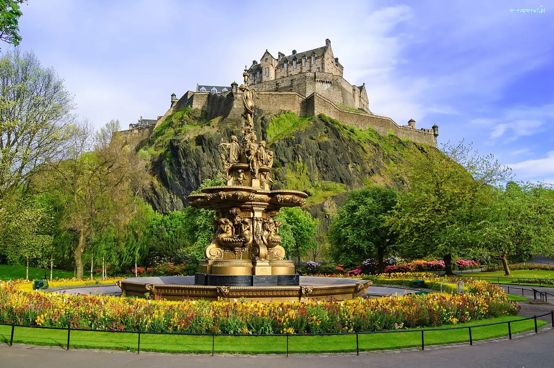 Edynburg, Wzgórze, Fontanna, Szkocja, Edinburgh Castle, Zamek w Edynburgu