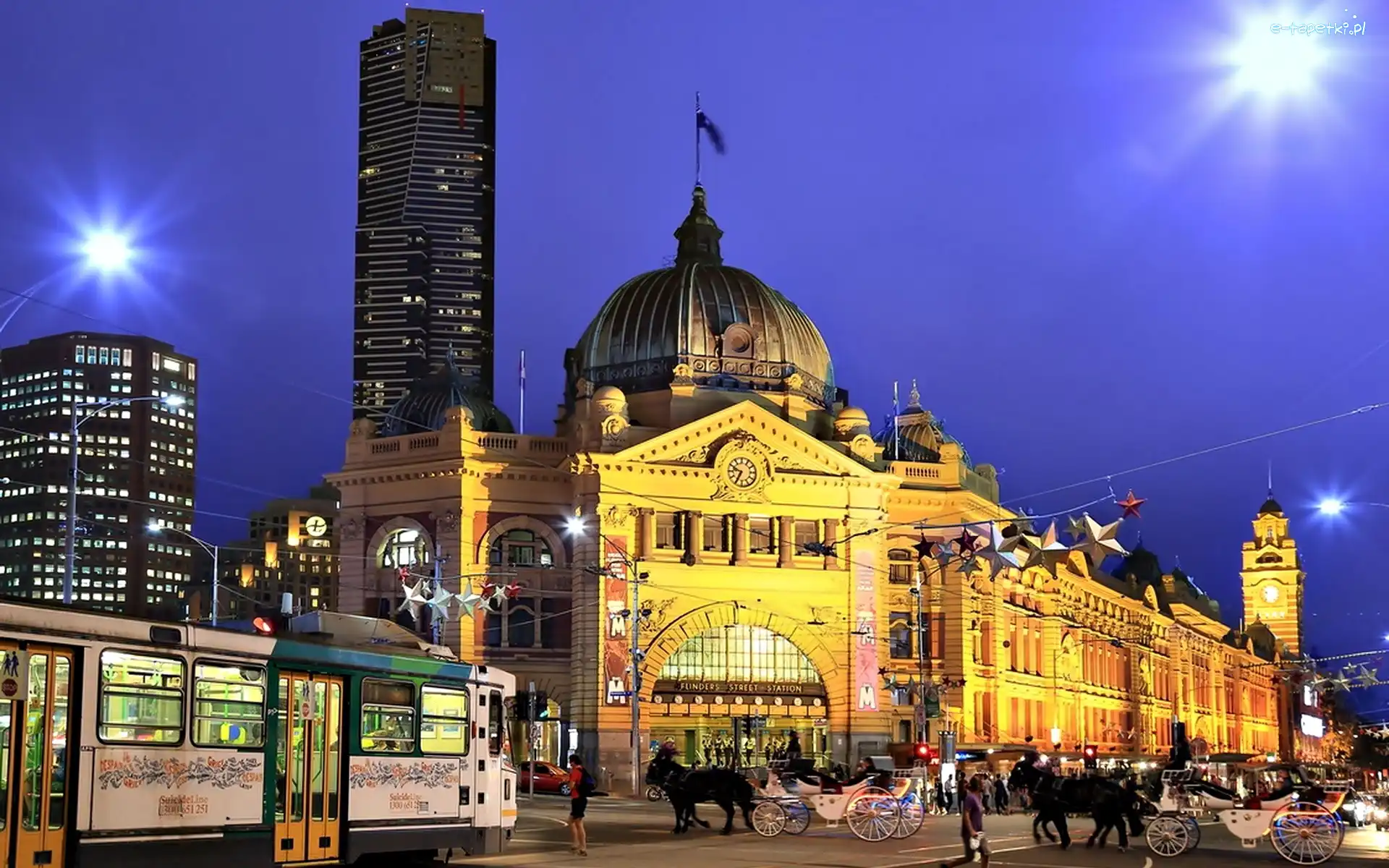 Australia, Oświetlone, Melbourne, Noc, Miasto