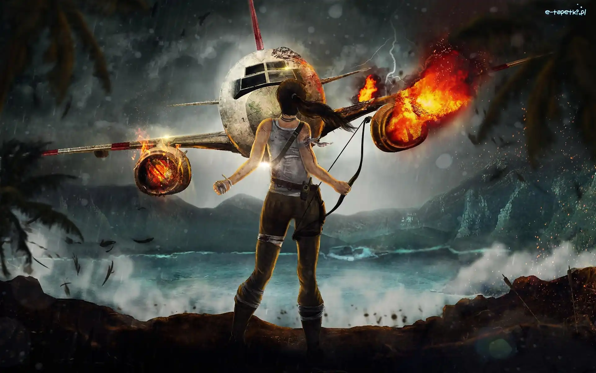 Ogień, Tomb Raider, Lara Croft, Samolot