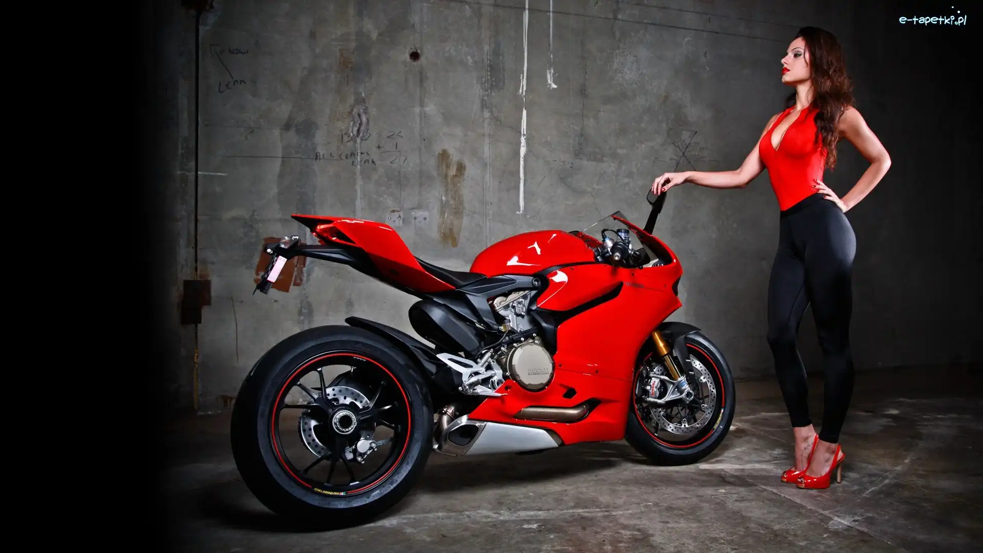 Modelka, Sportowy, Czerwony, Motor, Ducati, Kobieta, Ścigacz