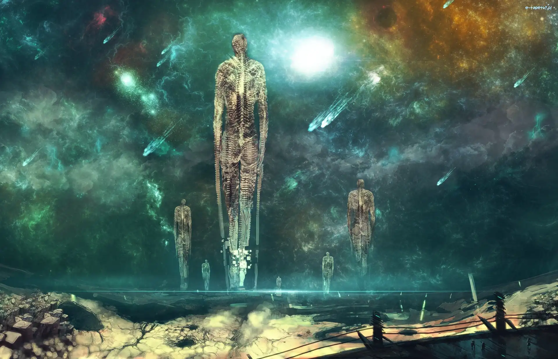 Kosmos, Fantasy, Szkielety, Ludzie