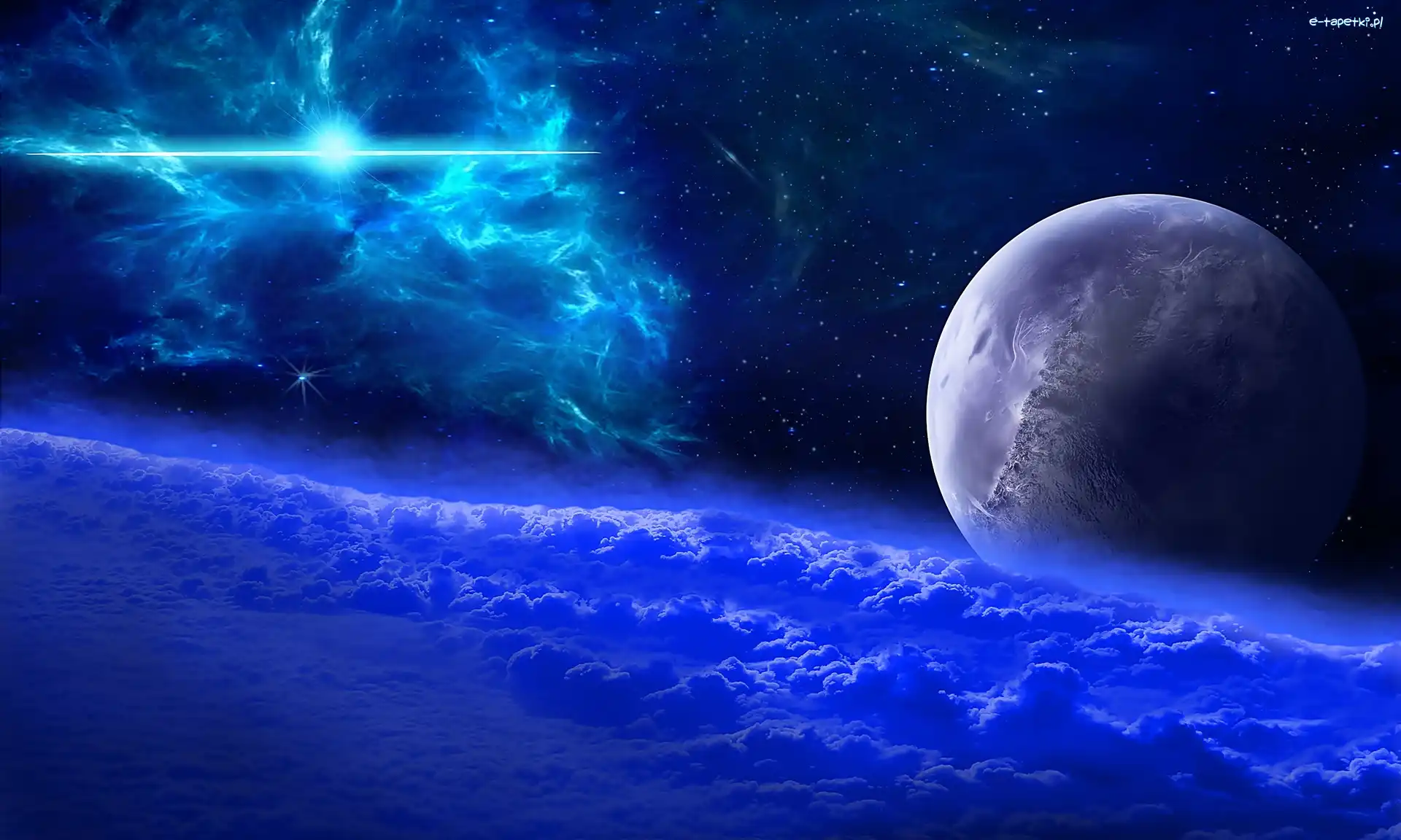 Błękitne, Gwiazdy, Planeta, Fantasy, Kosmos, Góry, Skały