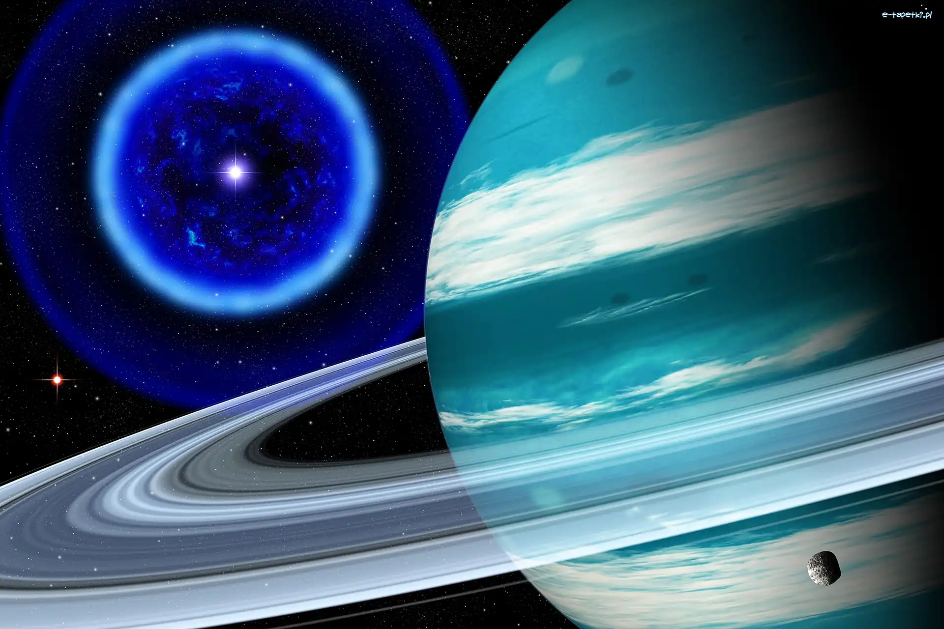 Gwiazda, Planeta, Saturn, Pierścienie, Fantasy, Kosmos