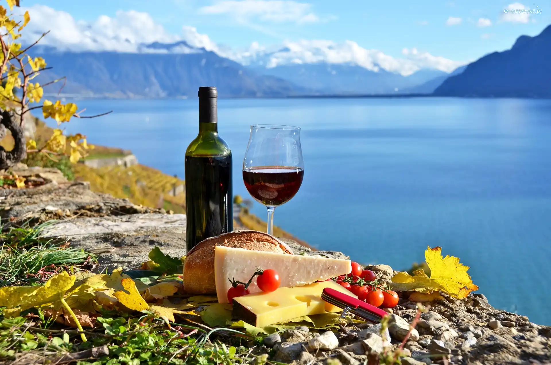 Góry, Piknik, Wino, Jezioro