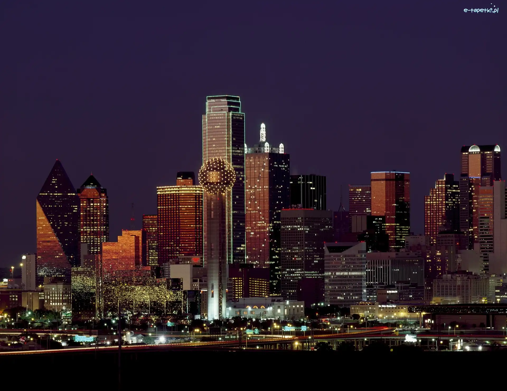Teksas, Miasto nocą, Stany Zjednoczone, Dallas